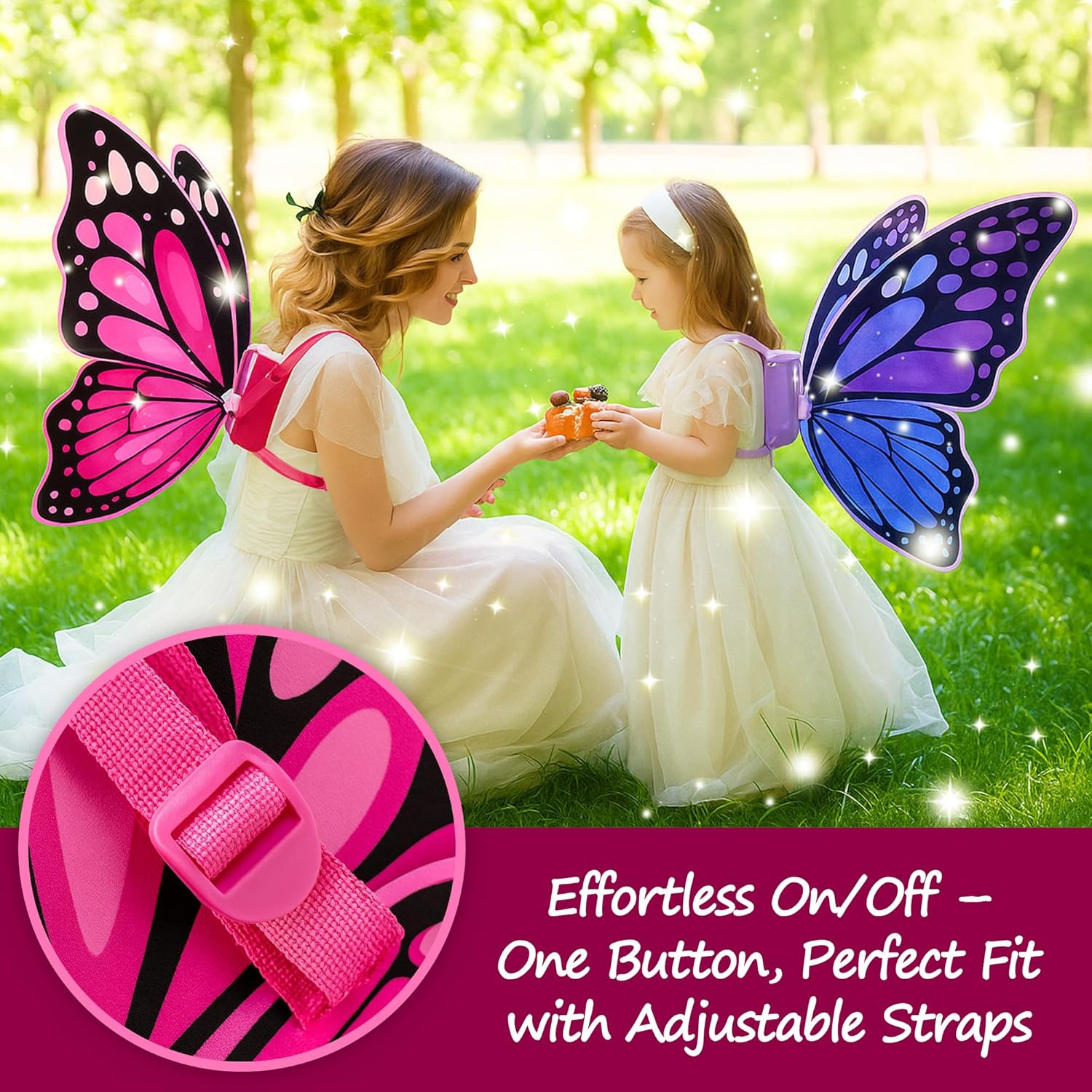 Butterfly Wings Costume for Girls, Electric Fairy Princess Dress Up Outfit with Light Up Wings, Toddler & Kids Butterfly Costume for Halloween, Christmas, Birthday, Role Play, School Events