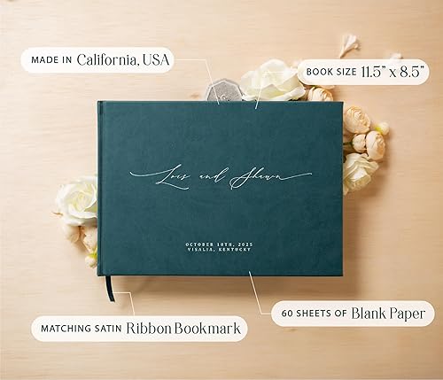 Vista 65 de MUUJEE Libro de visitas personalizado en Sage – Libro de invitados moderno personalizado de alta calidad para recepción de boda, fiesta de Salvia