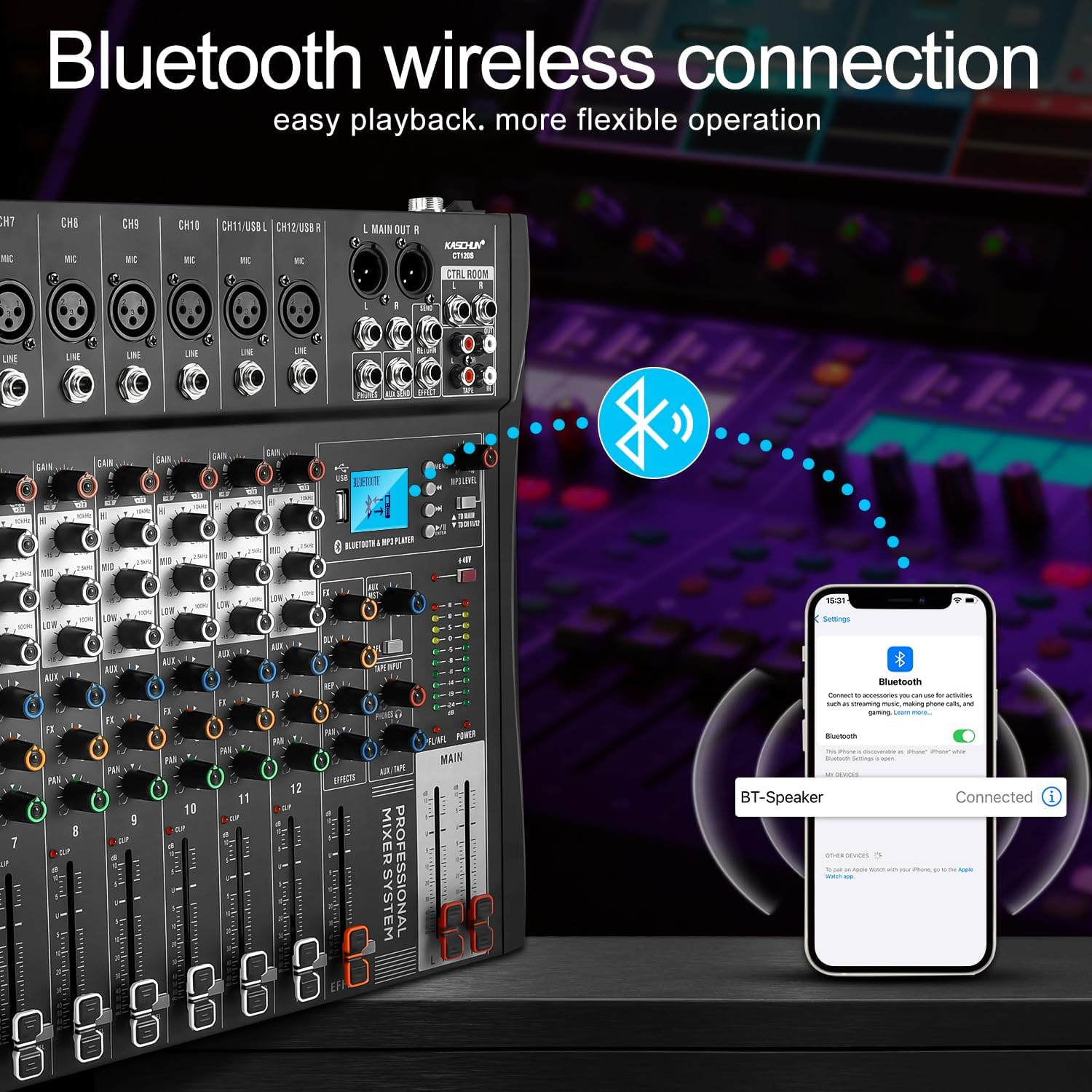 12 Channel Audio Mixer, Recording Sound Board with Bluetooth image 4