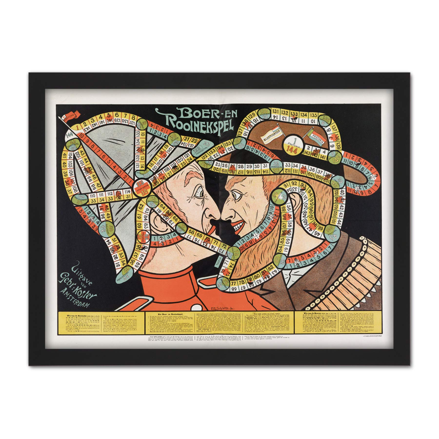 Letterpress Printing Boer And Rooinekspel Faces Game Artwork Framed Wall Art Print 18X24 Inch