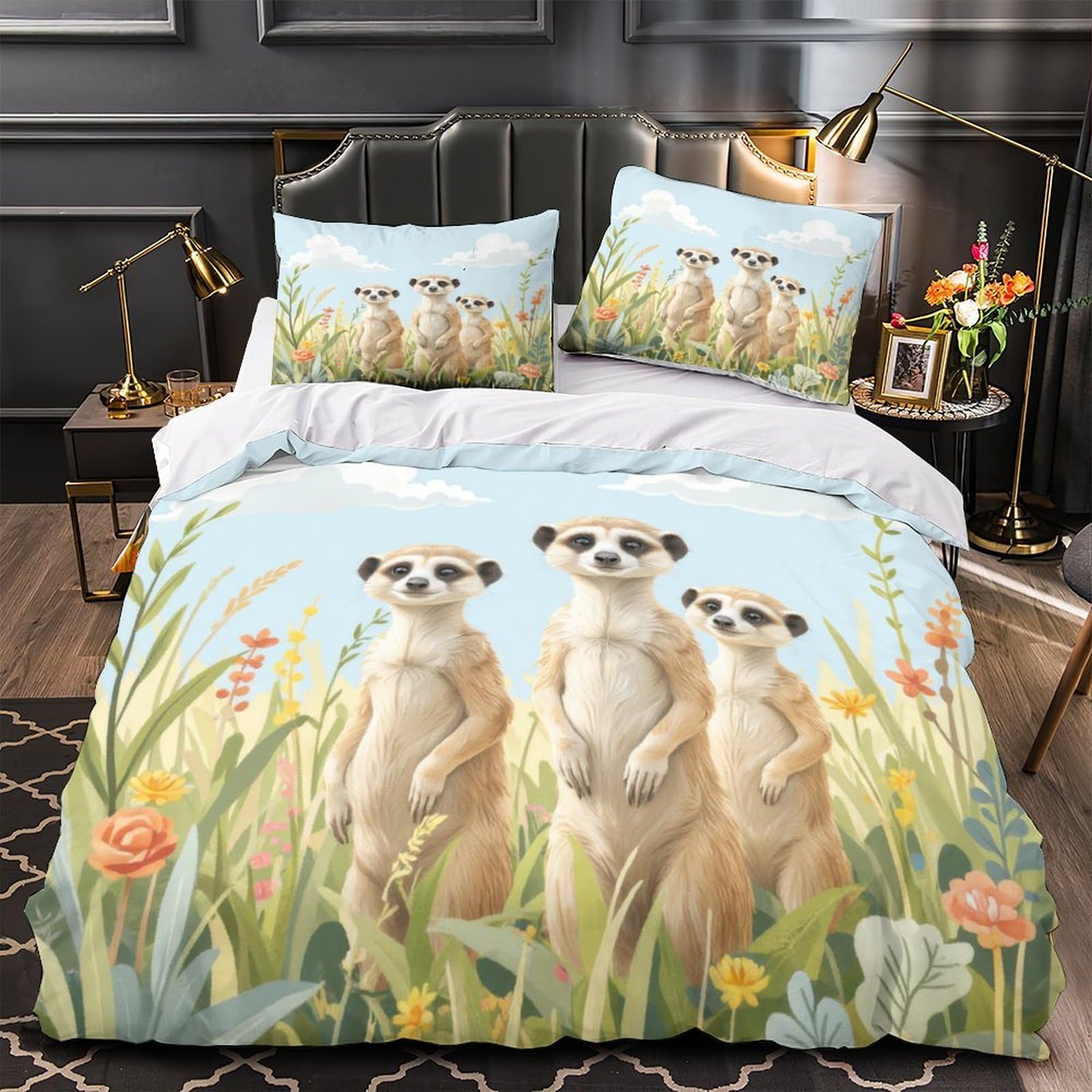 Housse de couette suricates anti-plis et facile à laver pour lit d'enfant 140x200 cm