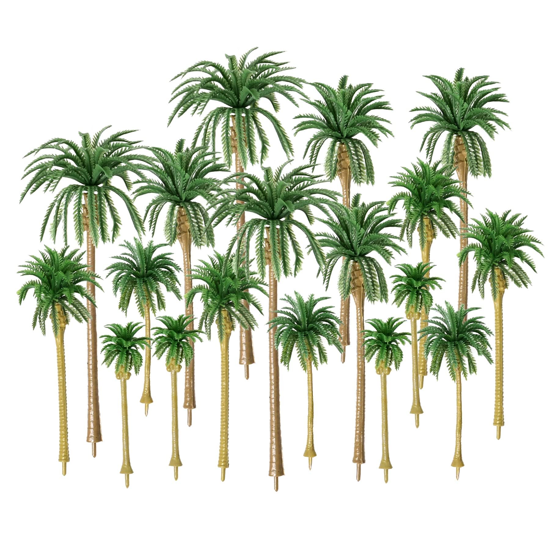MAKINGTEC Miniature Palm Tree Model Set - 18PCS Mixed Sizes (3.1" - 6.3"), Fake Plastic Trees without Stands for DIY Scenery, Landscape, Cake Decoration