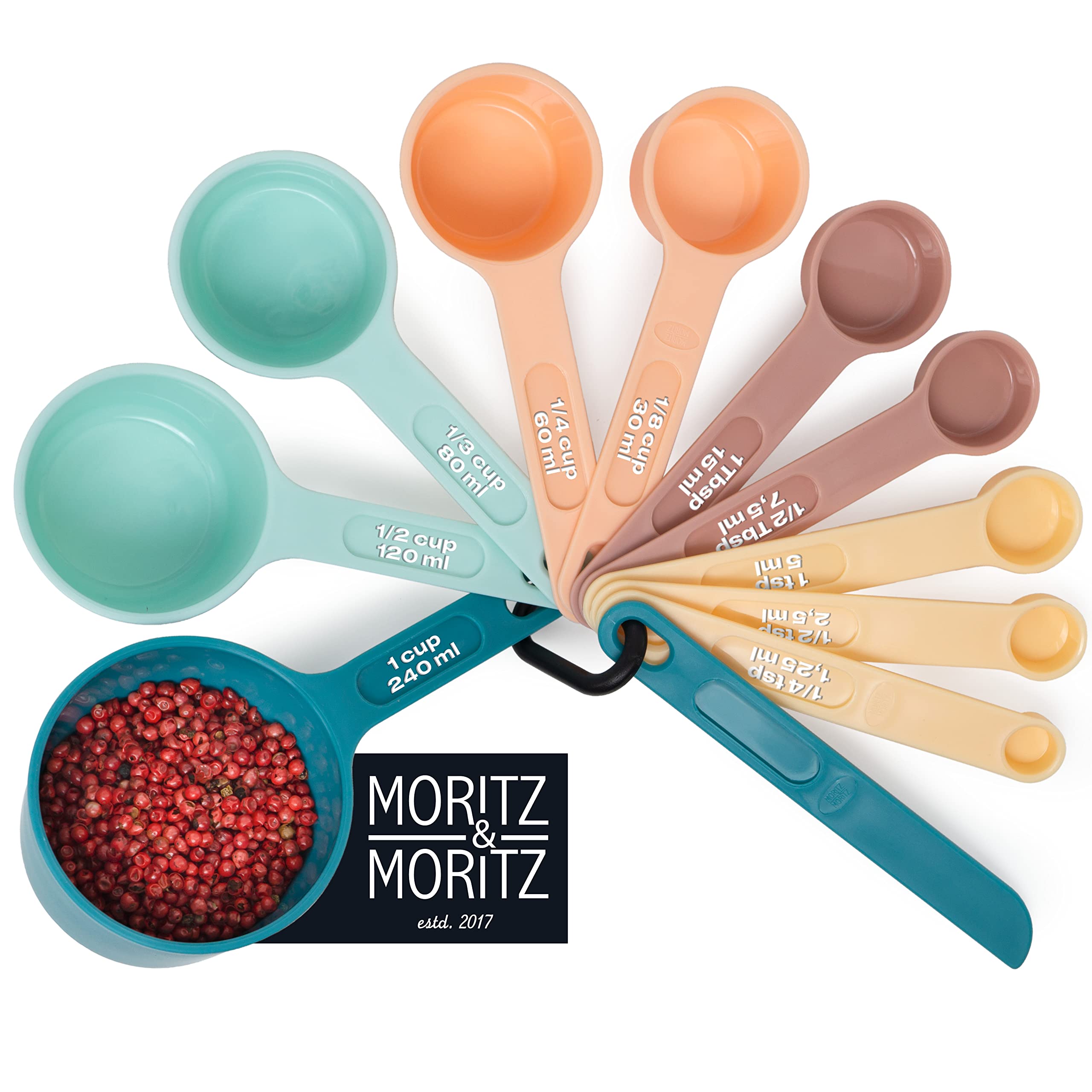 Moritz & Moritz Measuring Spoons Sets and Measuring Cups Sets - 11pcs of Baking Measuring Spoons - 10 Measurements & Level Measures - Colorful