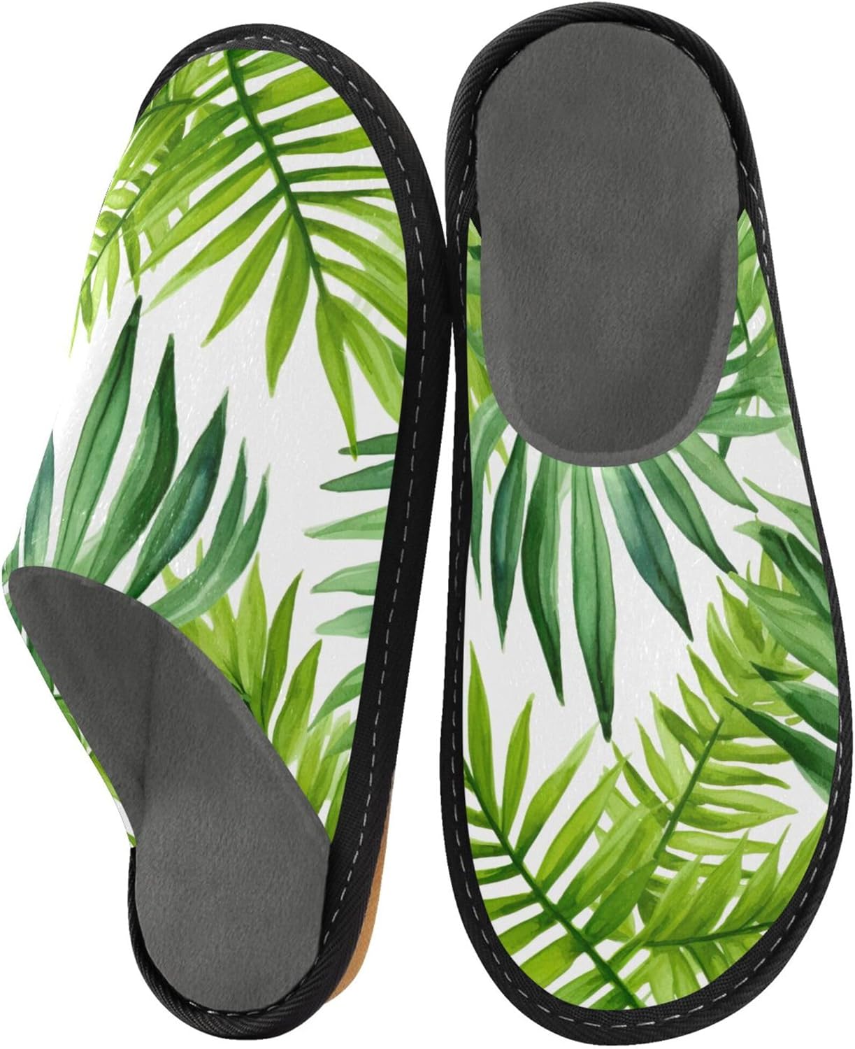 Green Leaves House Slippers – Cozy Fuzzy Slippers for Guests, Washable & Disposable, Perfect for Shoeless Home, Spa & Hotel Use A111095