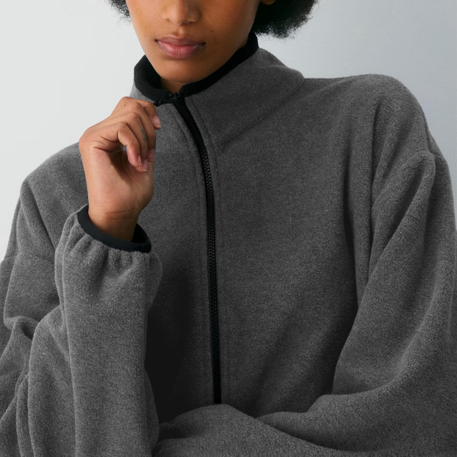 Songling Womens Full Zip Fleece Jacket Oversized Lightweight Casual Warm Sherpa Sweatshirt Jackets with Zipper Pockets - Image 5