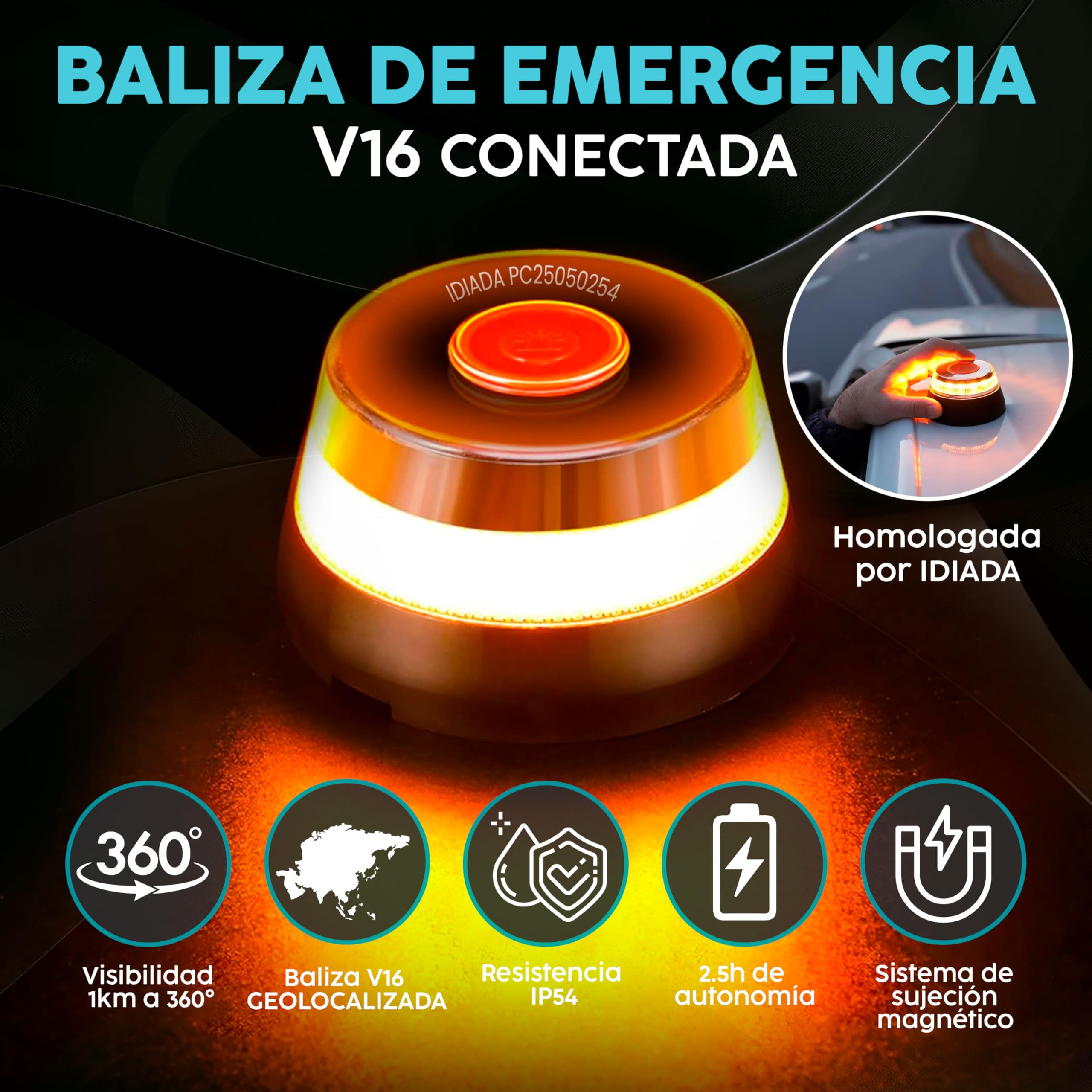 Baliza V16 homologada dgt con geolocalizador I Luz de emergencia V16 Homologado DGT 3.0 con geolocalización I Exigible a partir de 2026 I Kit de Emergencia Completo Para coche y moto