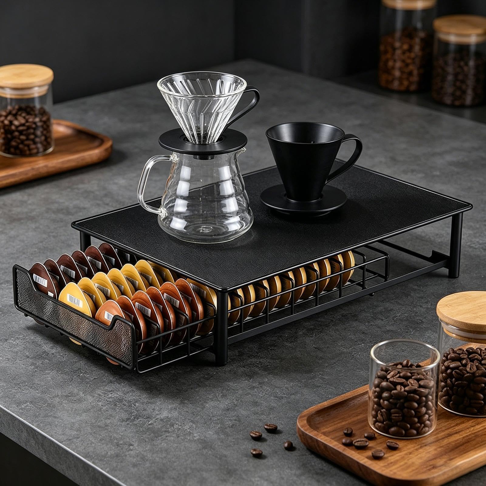 Organizador para Cápsulas de Café con Cajón Extraíble Capacidad para 60 | Soporte para con Cajón para Cocina, Salón, Oficina