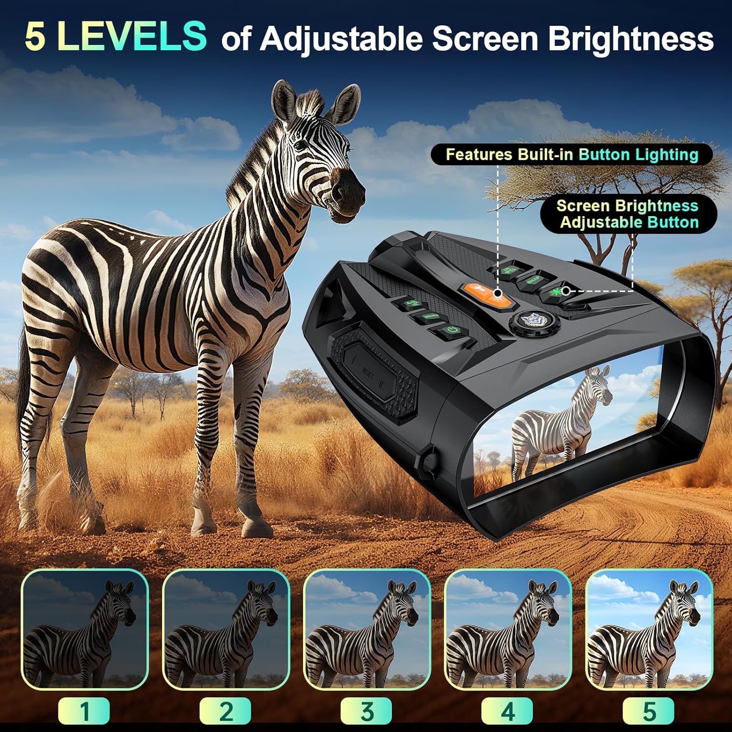 4K Night Vision Goggles, 4.0" HD Screen Night Vision Binoculars for Adults with 5000mAh Battery, 10X Zoom 7X Infrared Binoculars with 64GB Card for Photo & Video,Ideal for Camping Wildlife Observation - Image 5