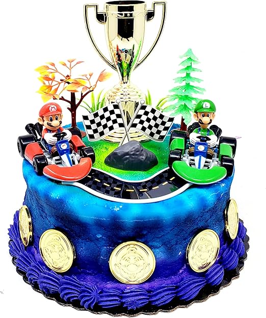 Go Kart Racing Mario Kart 12 Piece Birthday Cake Topper Set Featuring Mario And Luigi Themed Decorative Accessories Figures Average 2 Tall Amazon Ca Home