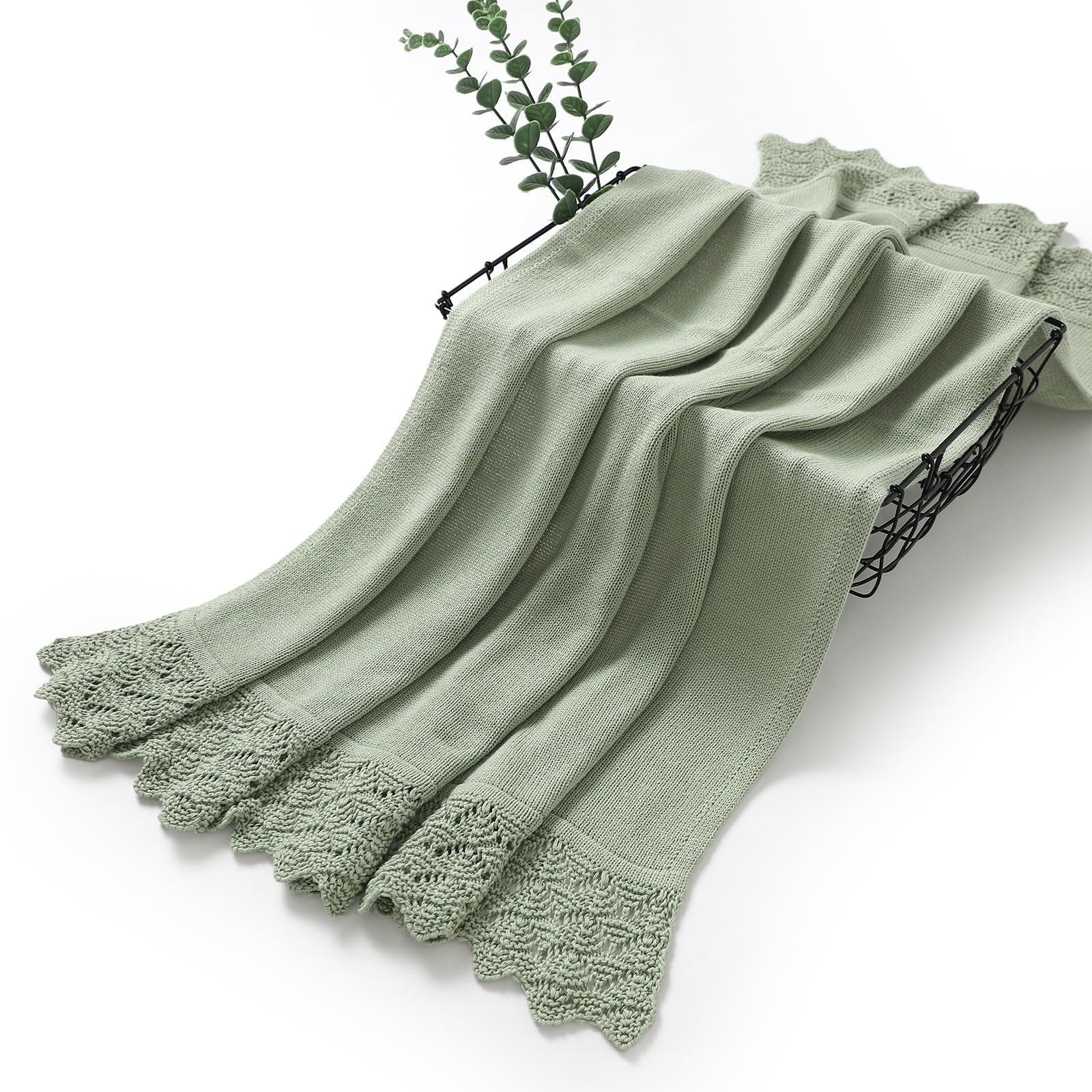 Hadetoto Cotton Baby Blanket for Newborn Soft Knit Boy Girl Blankets Baby Essentials Newborn Gift 100 x 80cm (Baby Green) - Image 4