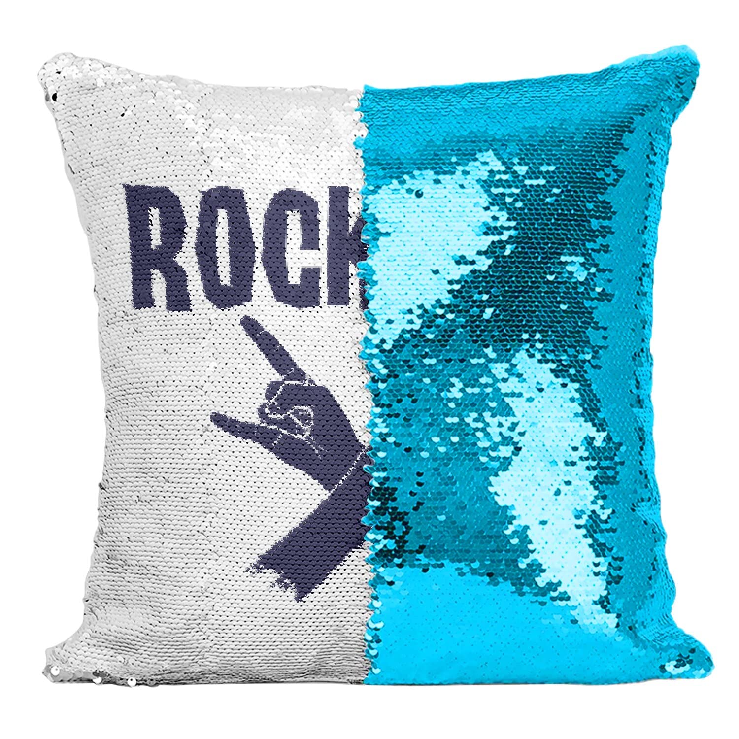 Coussin Paillettes Rock Musique Guitare Basse Metal Housse Turquoise