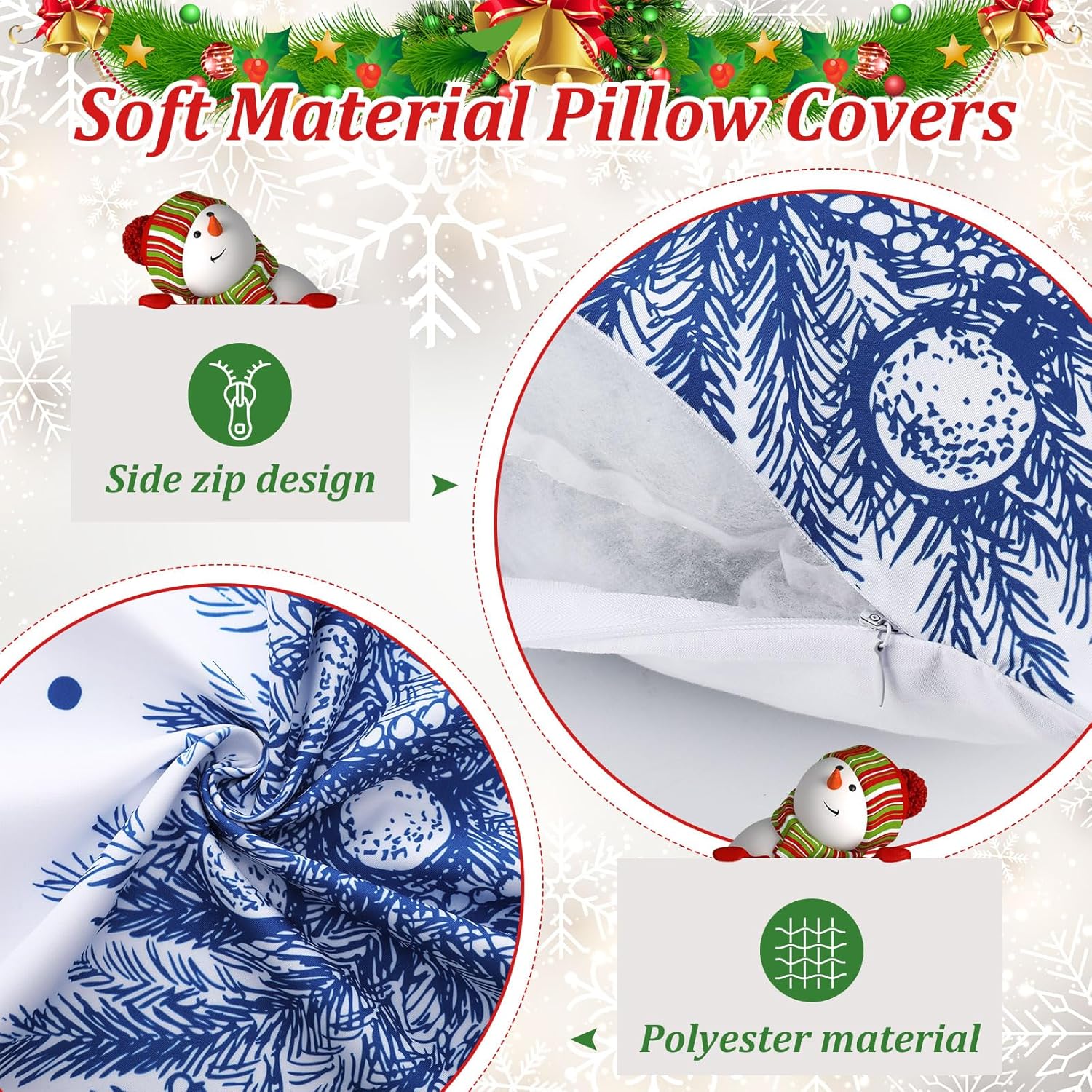 Hosuly 9 Pieces Christmas Pillow Covers 18 x 18 Inch Christmas Throw Pillow Cases Decorations Cushion Case for Home Farmhouse Sofa Winter Holiday Decor (Let It Snow)