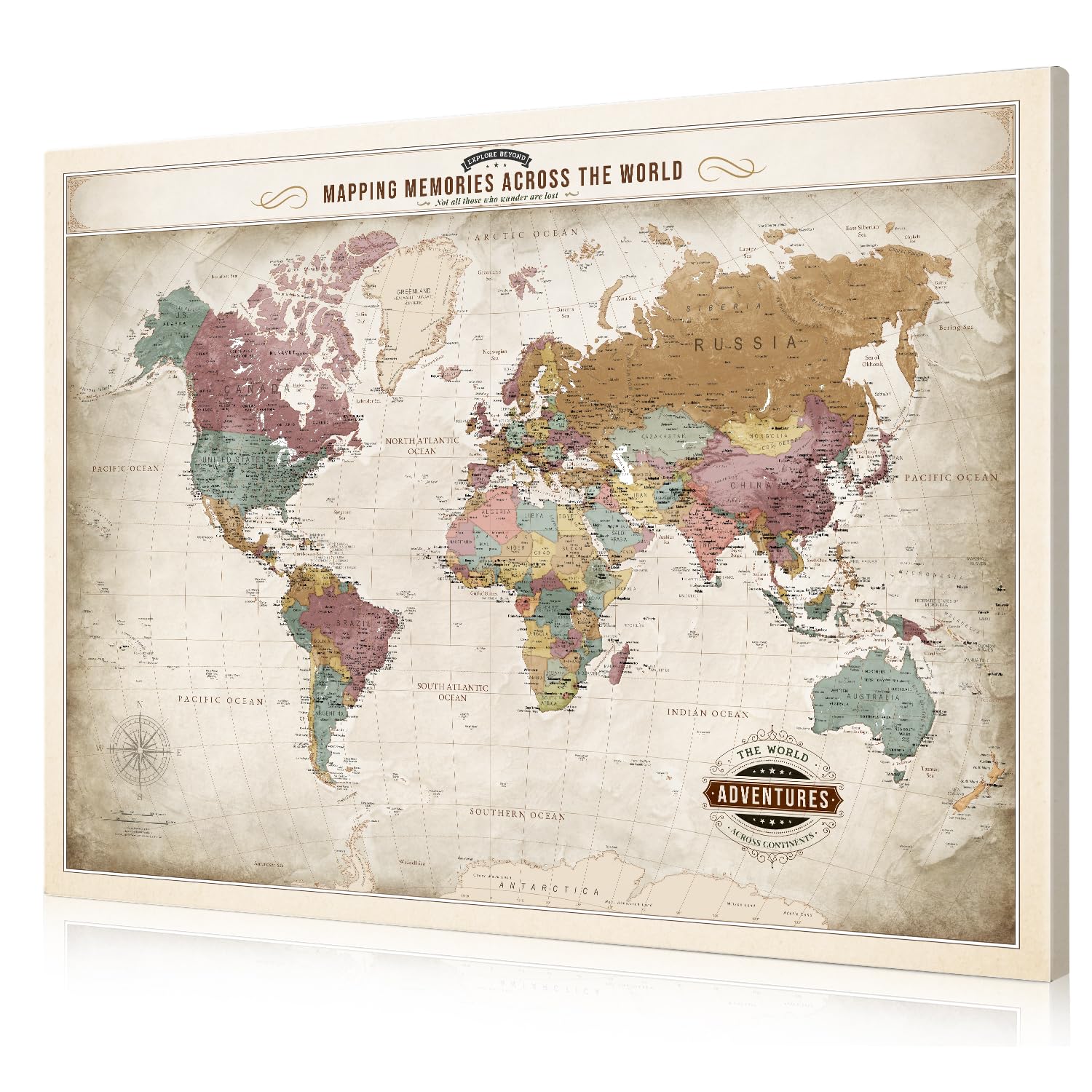 DECORARTS World Maps for Wall, Soft Pastel World Map Canvas, 40x30''