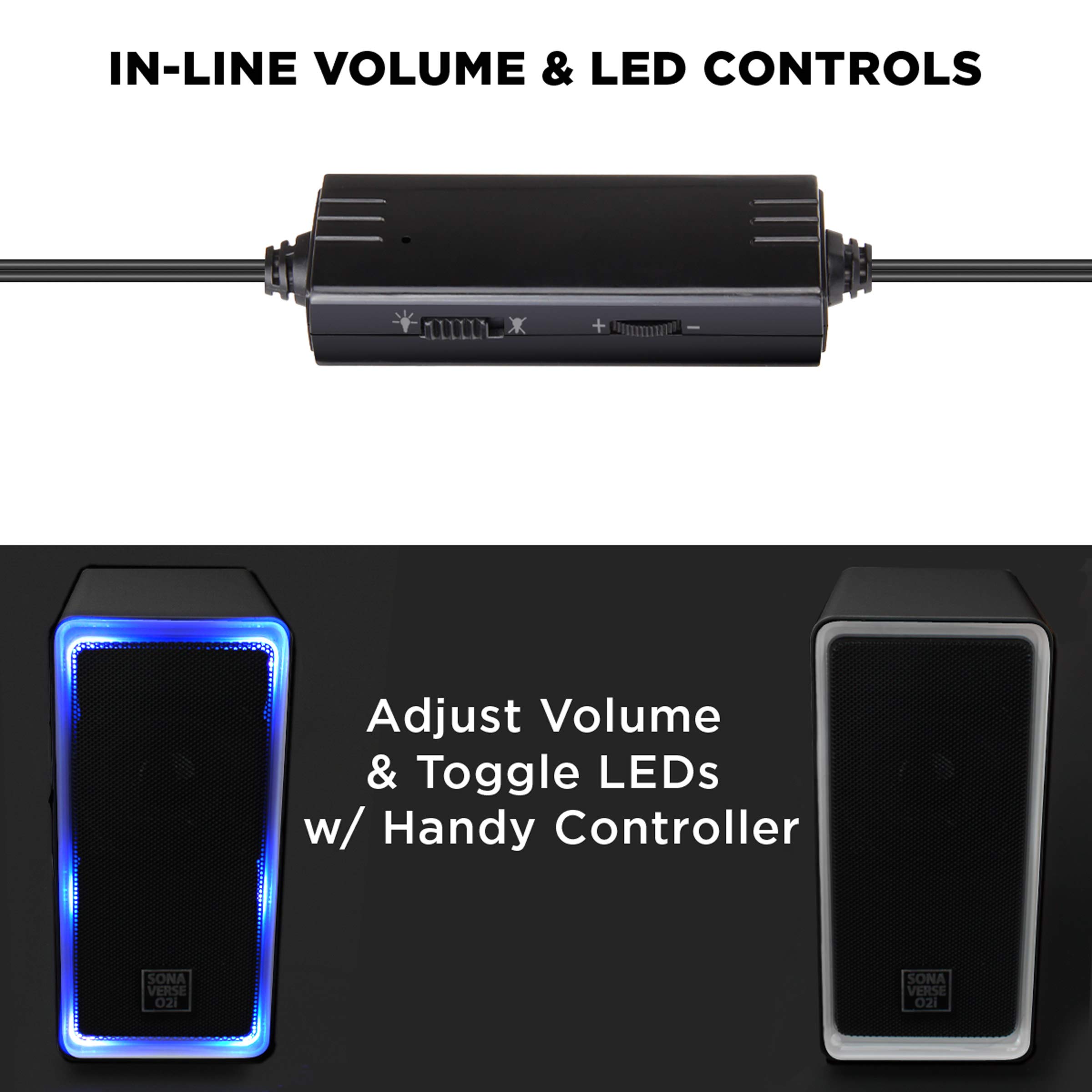GOgroove Enceintes PC USB Stéréo avec LED, Basses Profondes, Haut-Parleurs Multimédia, Contrôle de Volume en Ligne - Compatible avec Ordinateurs Portables / Bureau, Tablettes, Smartphones, MP3 - Noir