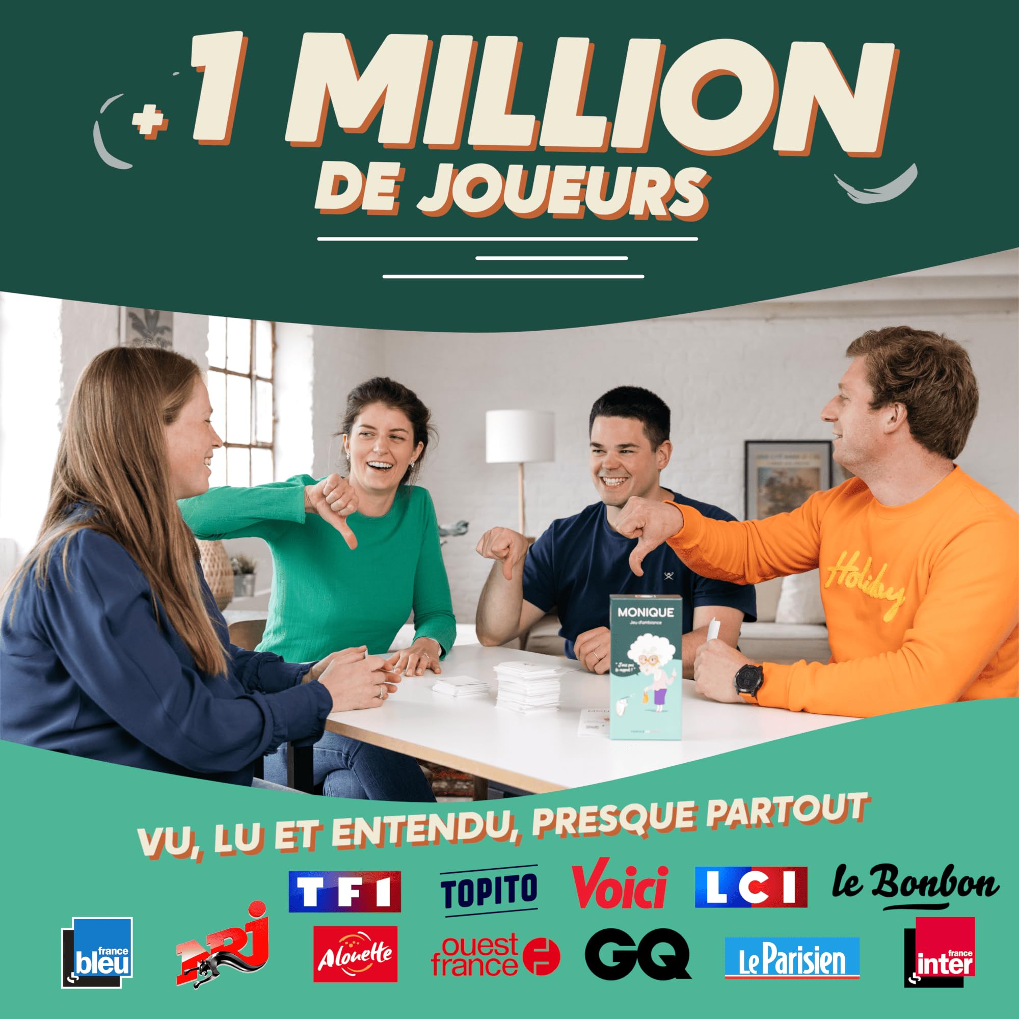 Monique Juego de mesa, Asociación de Palabras, Justificación, Bluff, Locos Risas, Juego de Ambiente, Juego de Mesa Adultos con más de 1 millón de jugadores, Juego de cartas x300, Diseñado en Francia