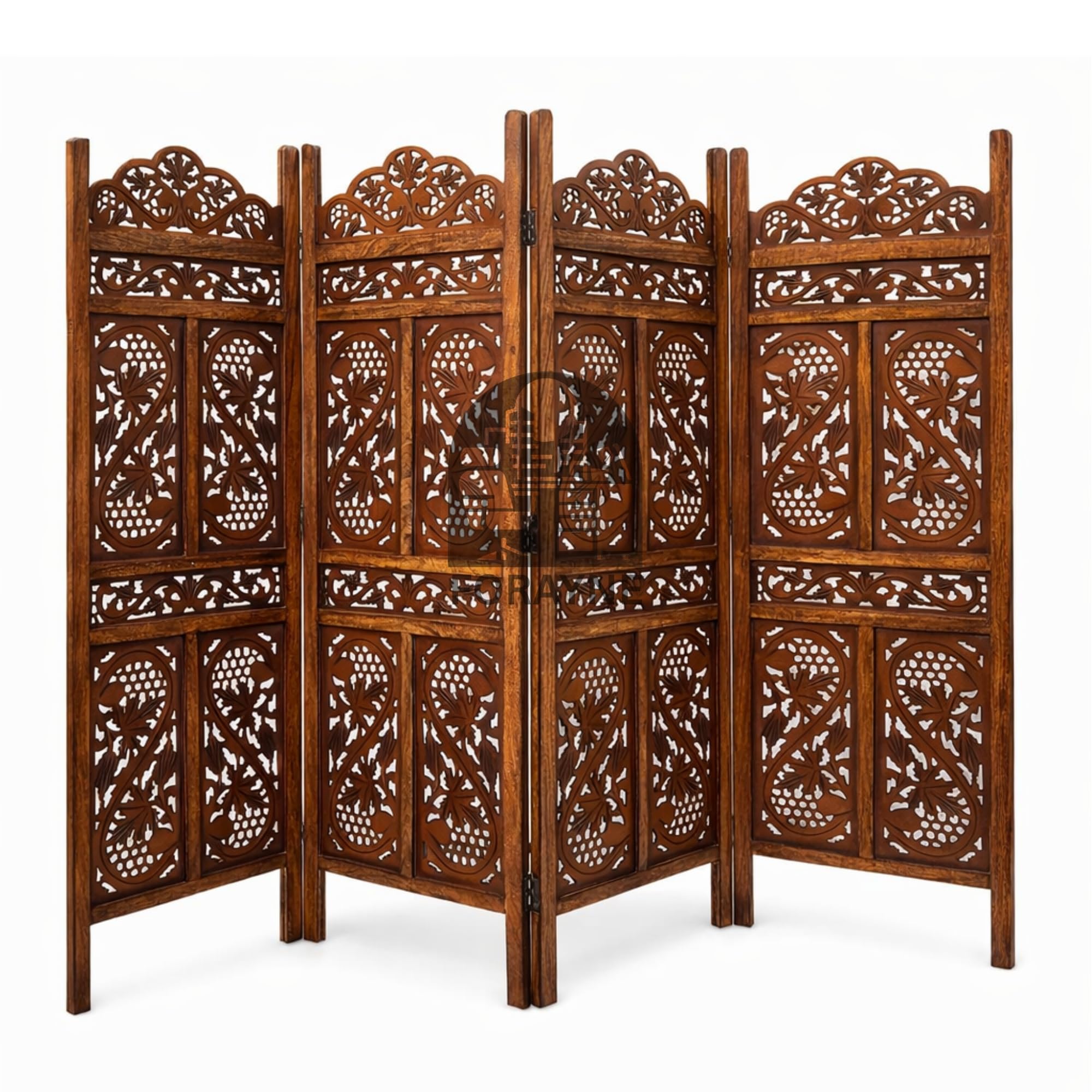 Wooden Room Divider 6 Panel Folding Screen | Carved Sheesham Wood Partition Panel | Decorative Privacy Screen for Living Room, Bedroom, Office | Foldable Wooden Partition (Brown, 6 Ft)-image-11
