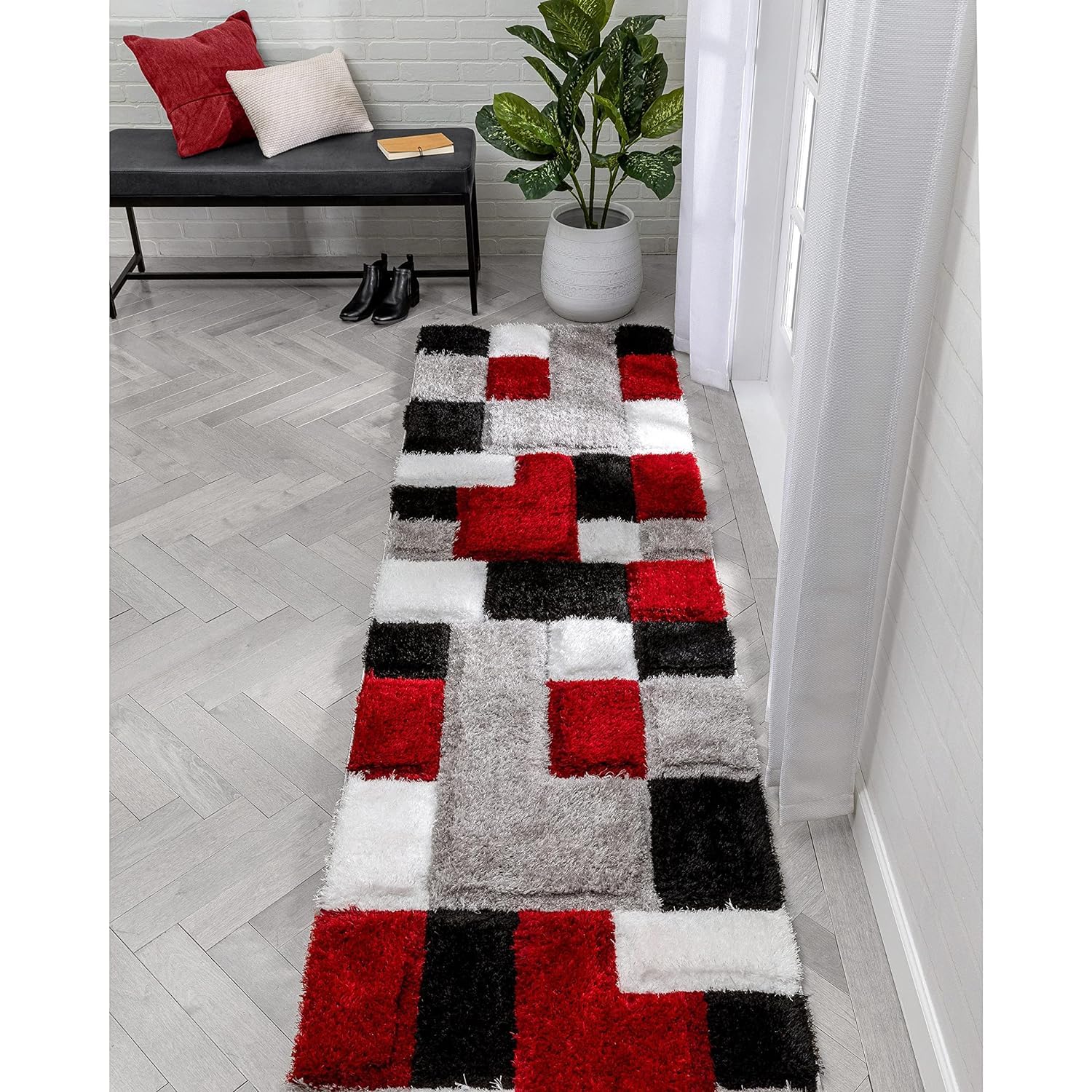 Mukhlis ™2x5 ft Soft Shaggy Carpet – Geometric Runner for Hallways and Narrow Spaces, Designed for Everyday Luxury