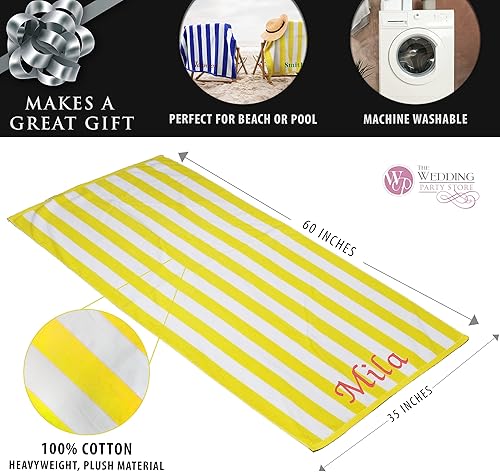 Miniatura 7 de The Wedding Party Store Toalla de playa cabaña a rayas personalizada de alta calidad, 35 x 60 pulgadas, toallas de piscina con monograma, bordadas a