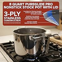 Vista 2 de Viking PureGlide Pro - Olla antiadherente de 3 capas, fabricada sin PFAS, olla de cocción de sopa de inducción de 8 cuartos de galón con tapa