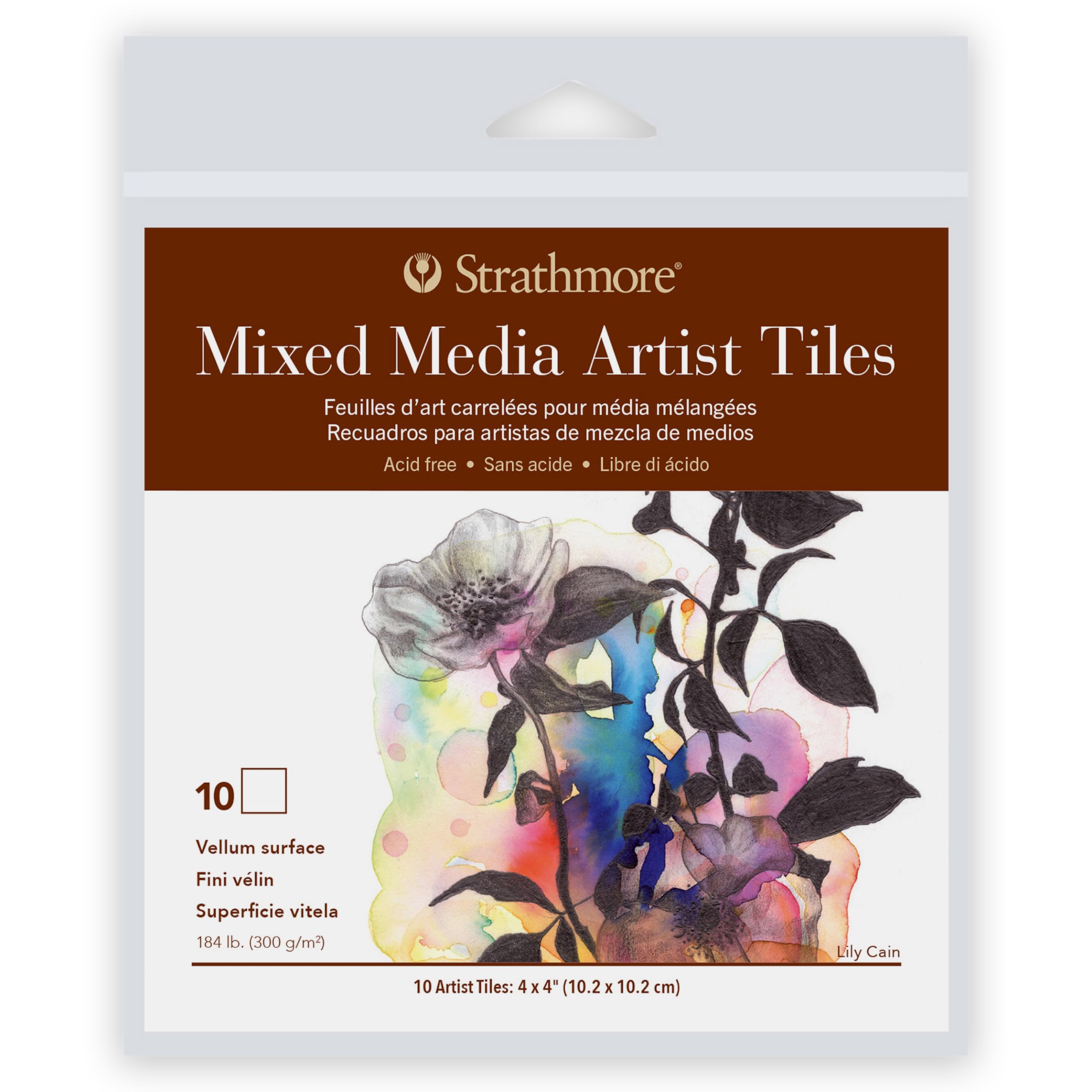 Strathmore 400 Series Artist Tiles Mixed Media Paper Pack, Heavyweight (184lb/300g), 10 Sheet, 4x4 inch, 1 Count