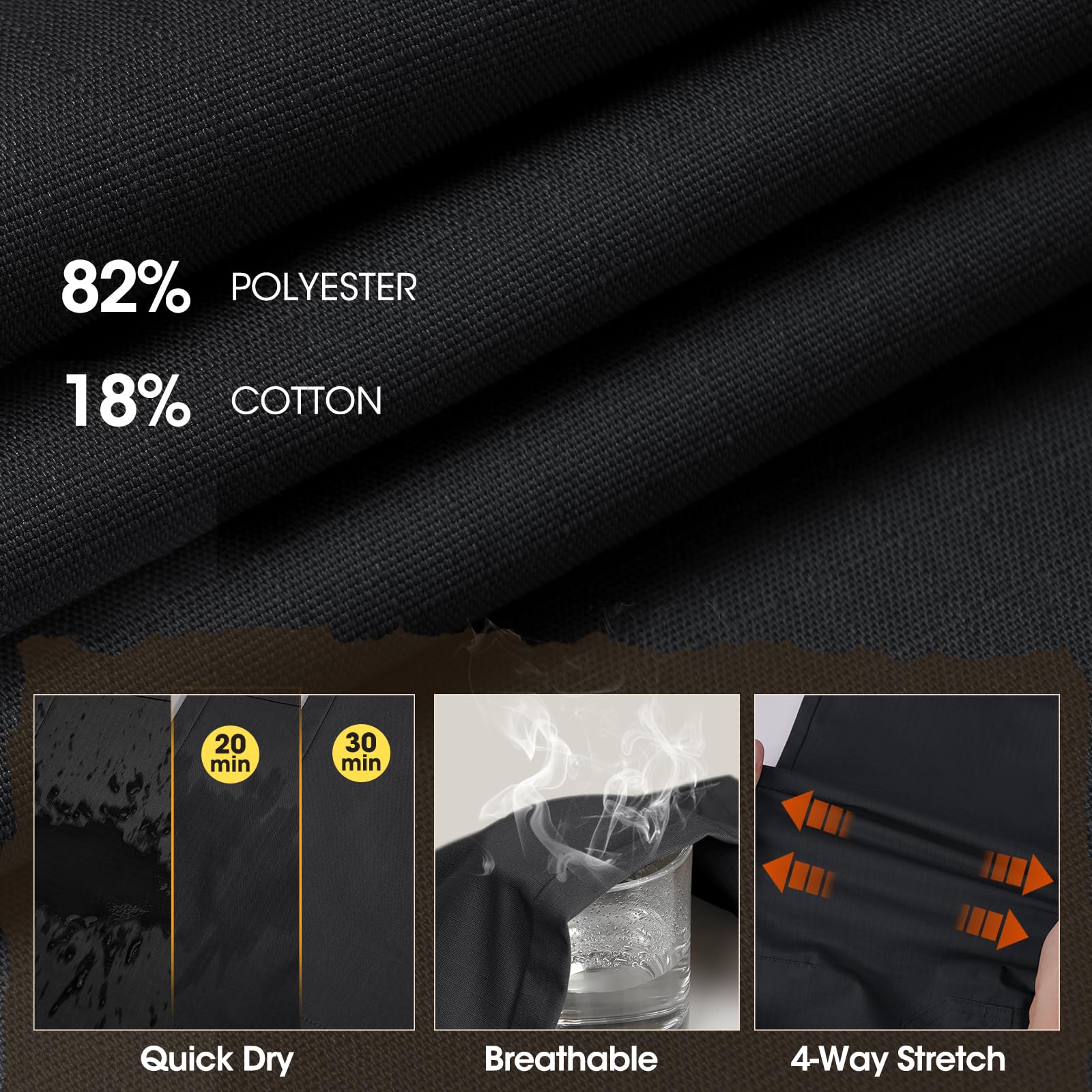 Pantalón de Trabajo Hombre Pantalones Cargo con Tejido elástico Anti-desgarro, Rodillas 3D, Doble Anillo D, Cintura elástica y Cremallera YKK para Construcción, Bricolaje y Outdoor