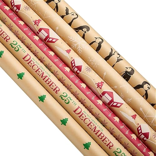 Juvale Papel de regalo de Navidad, 6 diseños navideños de papel kraft (30 x 120 pulgadas, paquete de 6)