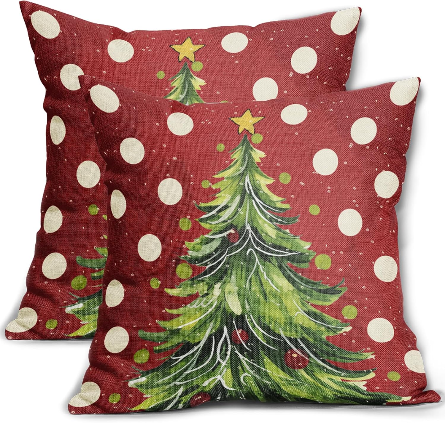 Red Christmas Pillow Covers 24x24 Set of 2 Watercolor Green Xmas Tree Dots Print Winter Holiday Decorative Throw Pillowcases Outdoor Farmhouse Decorations Square Cushion Cases Sofa Bed Couch Decor