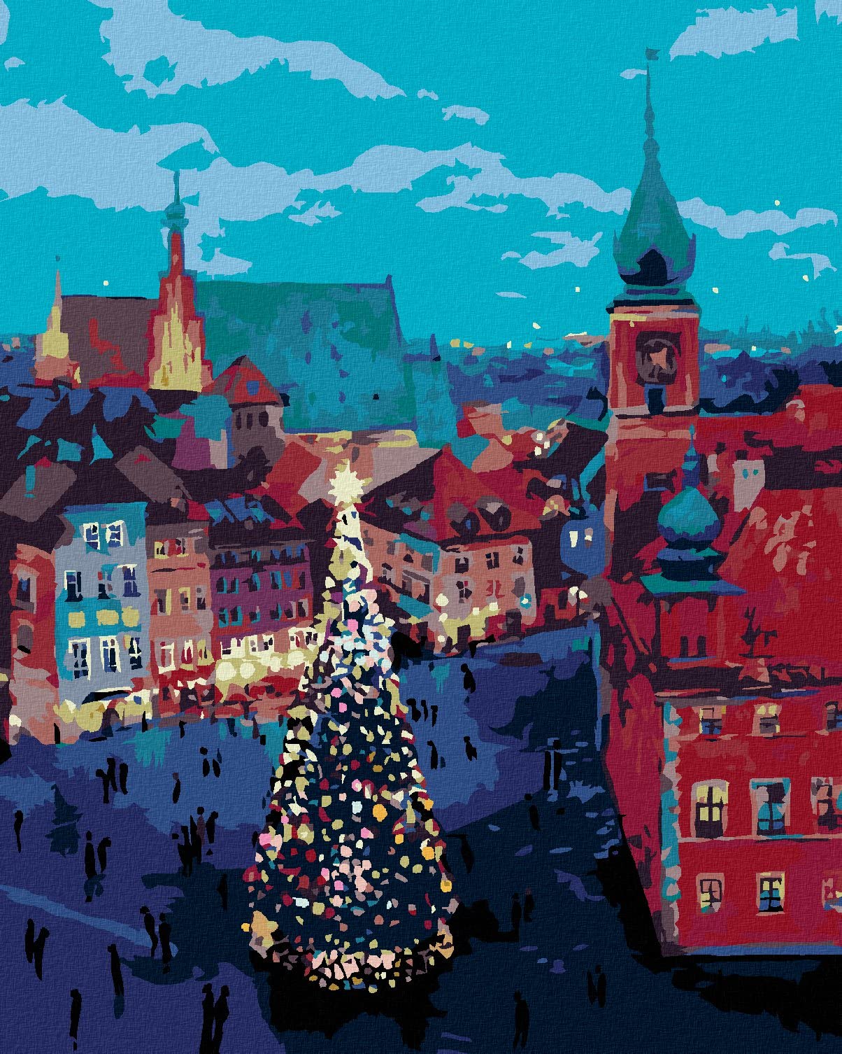 ZUTY - Malen nach Zahlen - WEIHNACHTSBAUM VOR DEM SCHLOSS IN WARSCHAU, 40x50 cm mit Keilrahmen (bereits gespannt)