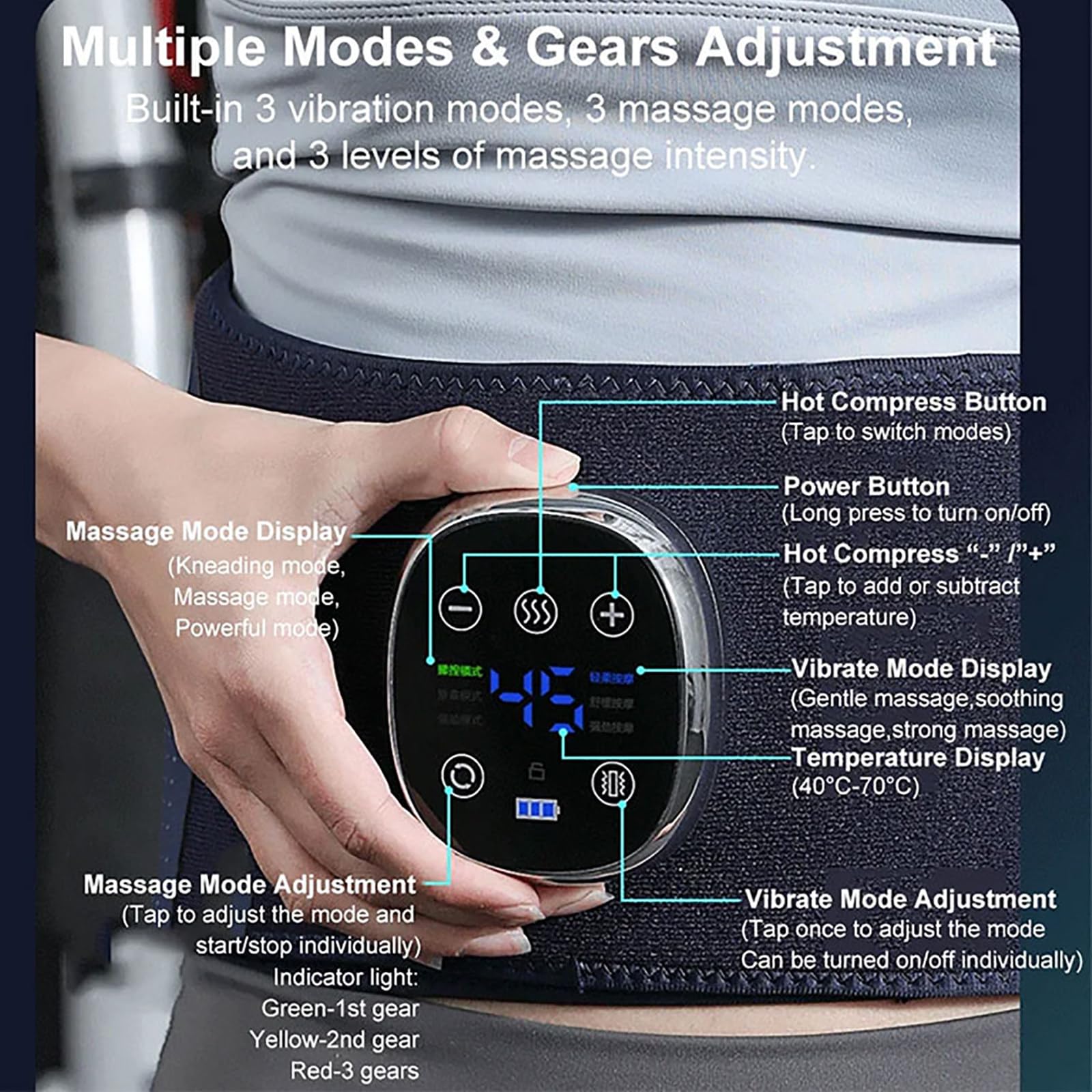 Cuscinetto Riscaldante Per La Vita - Touch Screen, 6 Livelli Di Riscaldamento + Timer Da 15 Minuti, Vibrazione A 4 Zone + Doppi Airbag, Allevia Il Dolore, Favorisce La Circolazione Sanguigna