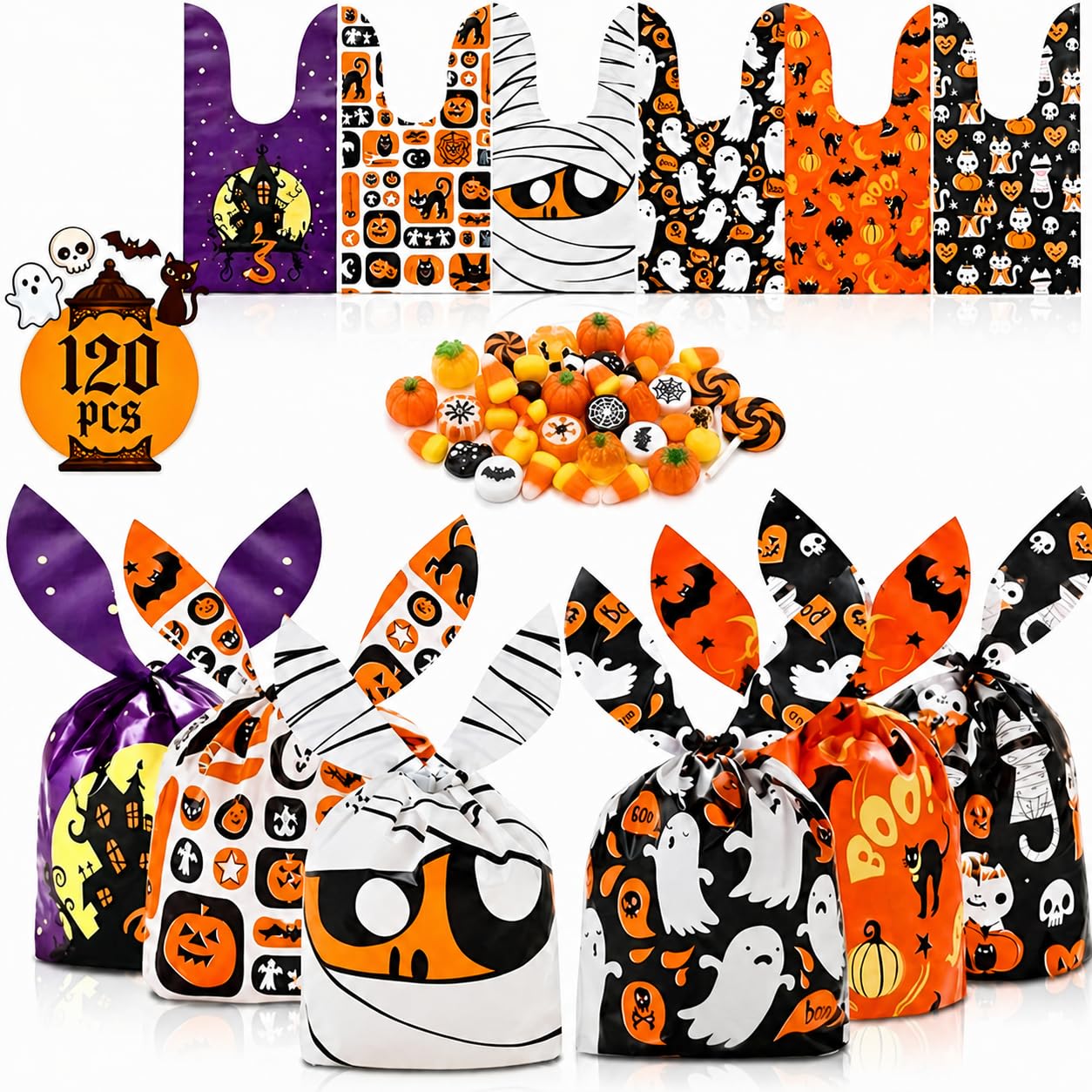 Rayakt 120Pcs Halloween Sweets Candy Bags for Trick or Treating