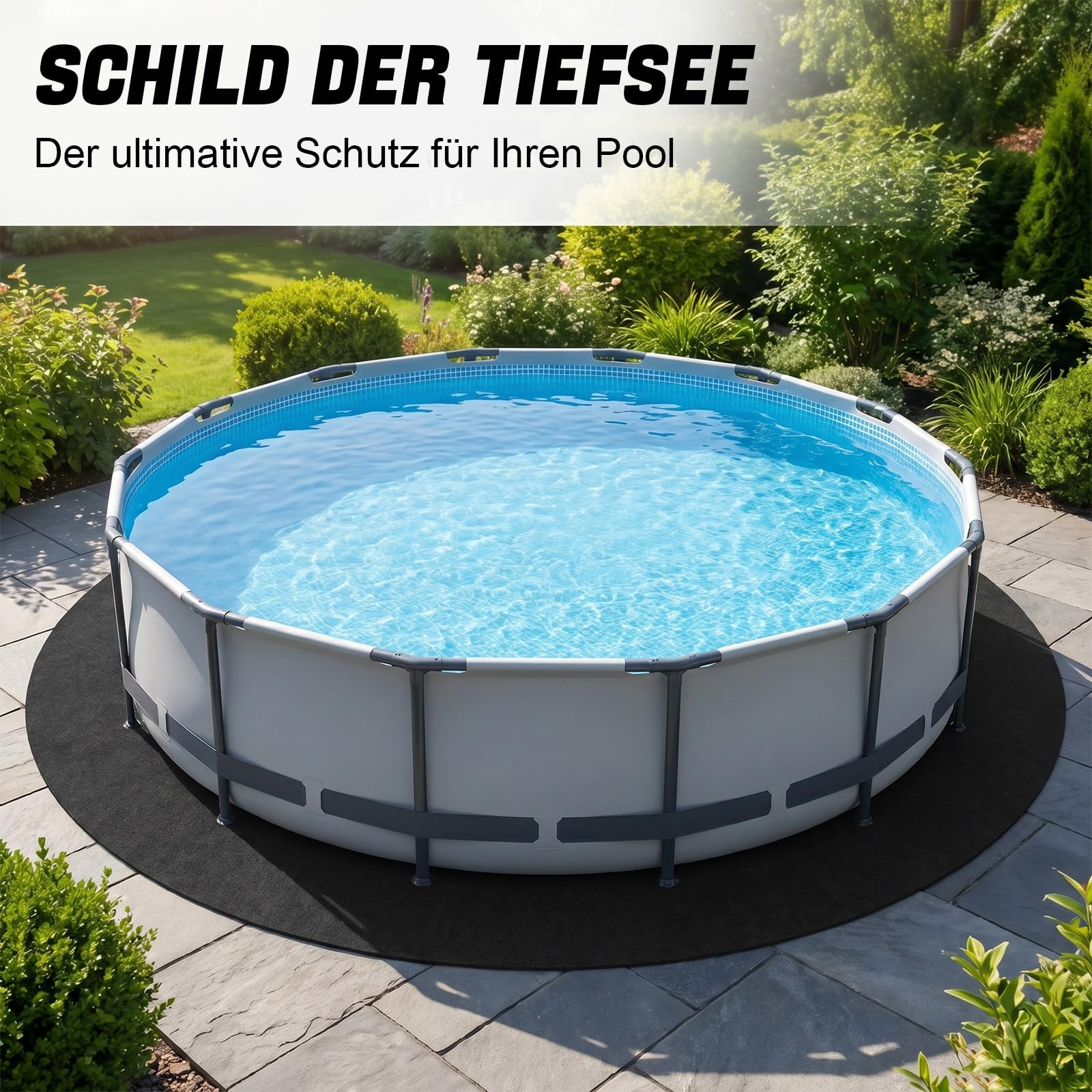 Lona de suelo para piscinas, alfombra de suelo para piscina, 400 cm, alfombrilla redonda de piscina plegable, resistente a los rayos UV y al desgarro, lona protectora para el suelo para