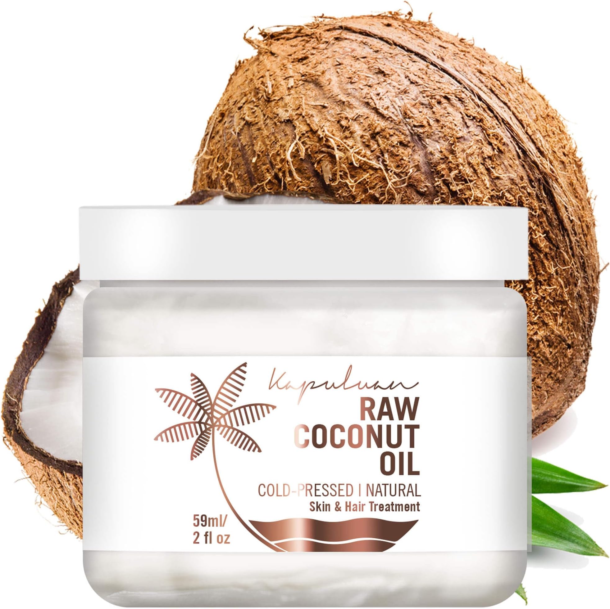 Kapuluan Natural Coconut Oil for Hair, Skin - Raw Extra Virgin Coconut Oil - Pure Unrefined Cold Pressed Oil with MCTs for Body Care or Haircare, Hair Growth, Pets