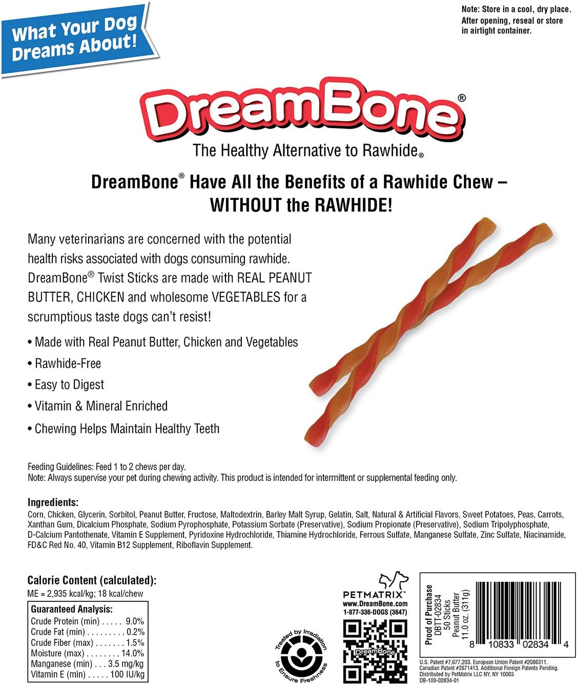 DreamBone Twist Sticks Peanut Butter 50 Sticks