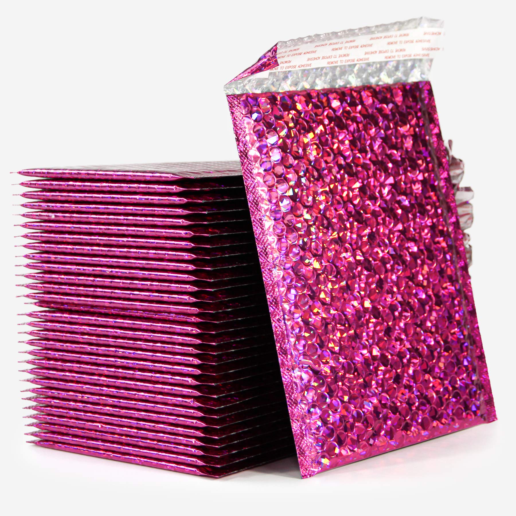 Lot de 30 enveloppes à bulles holographiques auto-adhésives pour envoi postal, 17,8 x 27,9 cm, rouge argenté