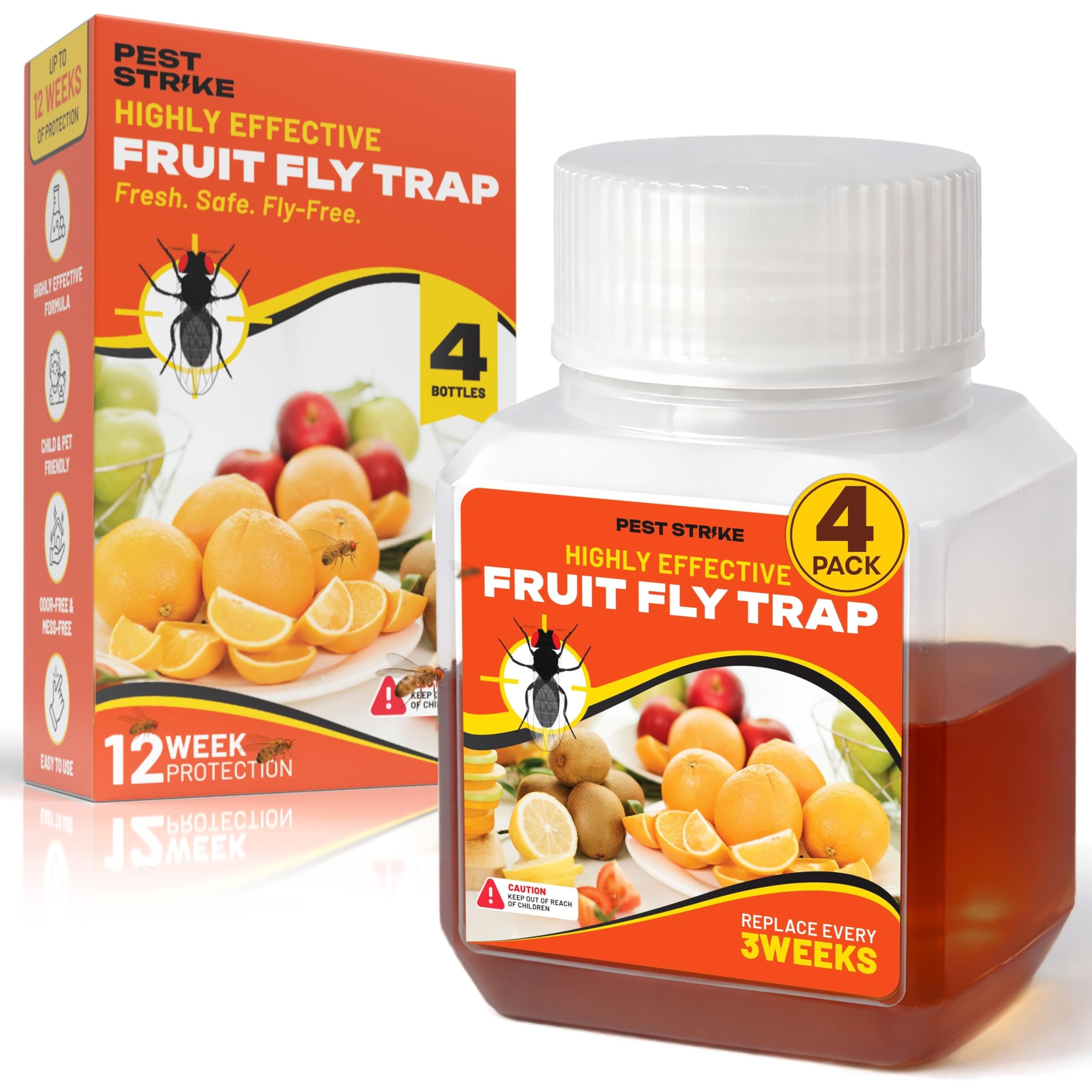 Fruit Fly Trap - Fruit Fly Traps Indoor for Home Use with Powerful Attractant - Odor Free, Long Lasting Fly Catcher Safe for Kids and Pets - Easy to Use, Up to 3 Weeks Protection (4 Pack)