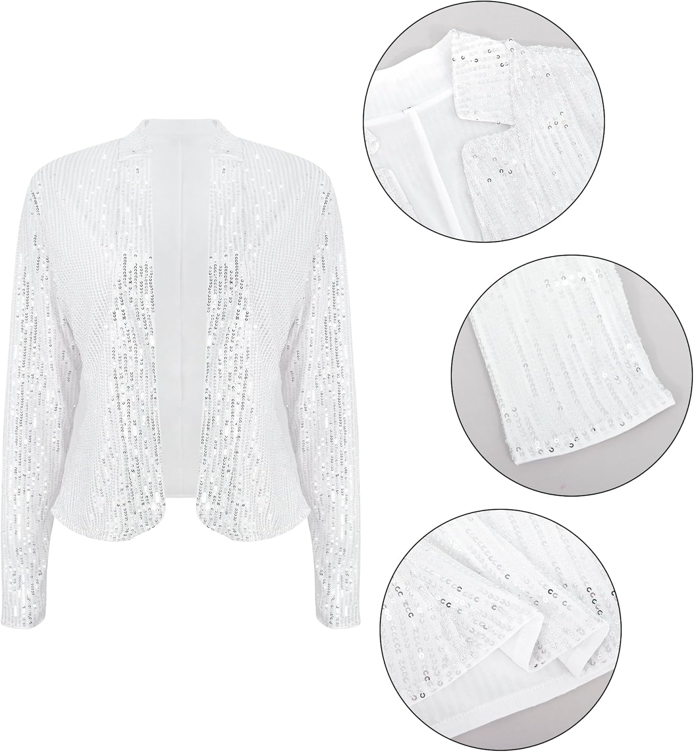 Haoohu Women’s Sequin Short Jackets Long Sleeve Open Front Coat Glitter Blazer Casual Coat Party Clubwear - Image 6