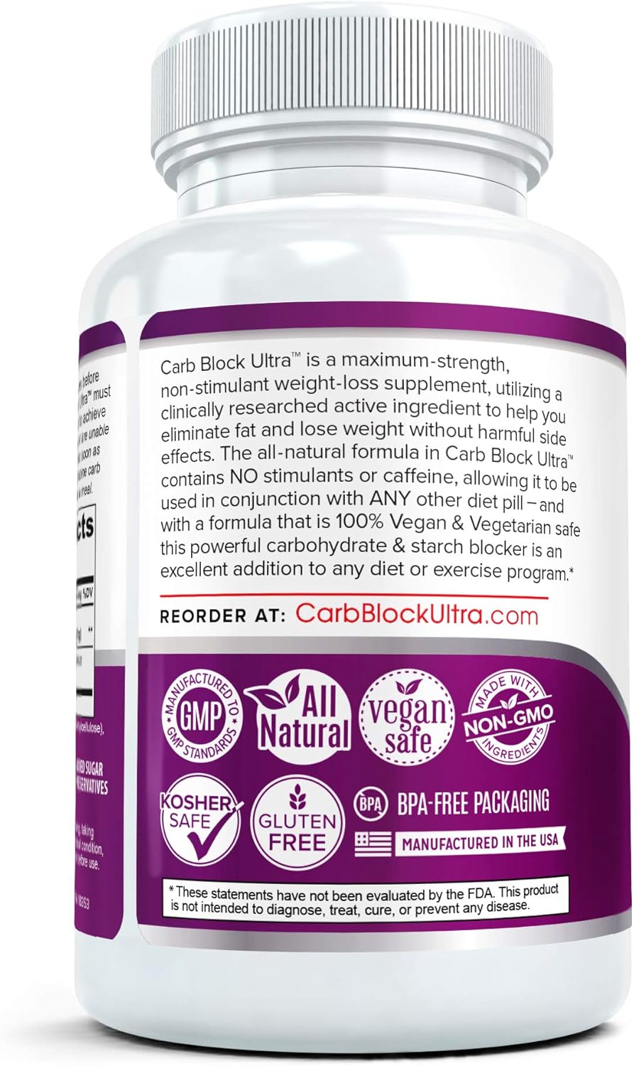 Carb Block Ultra White Kidney Bean Extract Carb Blocker for Diet and Weight Loss | Most Powerful Keto Diet Cheat Pills to Metabolize Fat for Women and Men, 60 Veggie Capsules : Health & Household