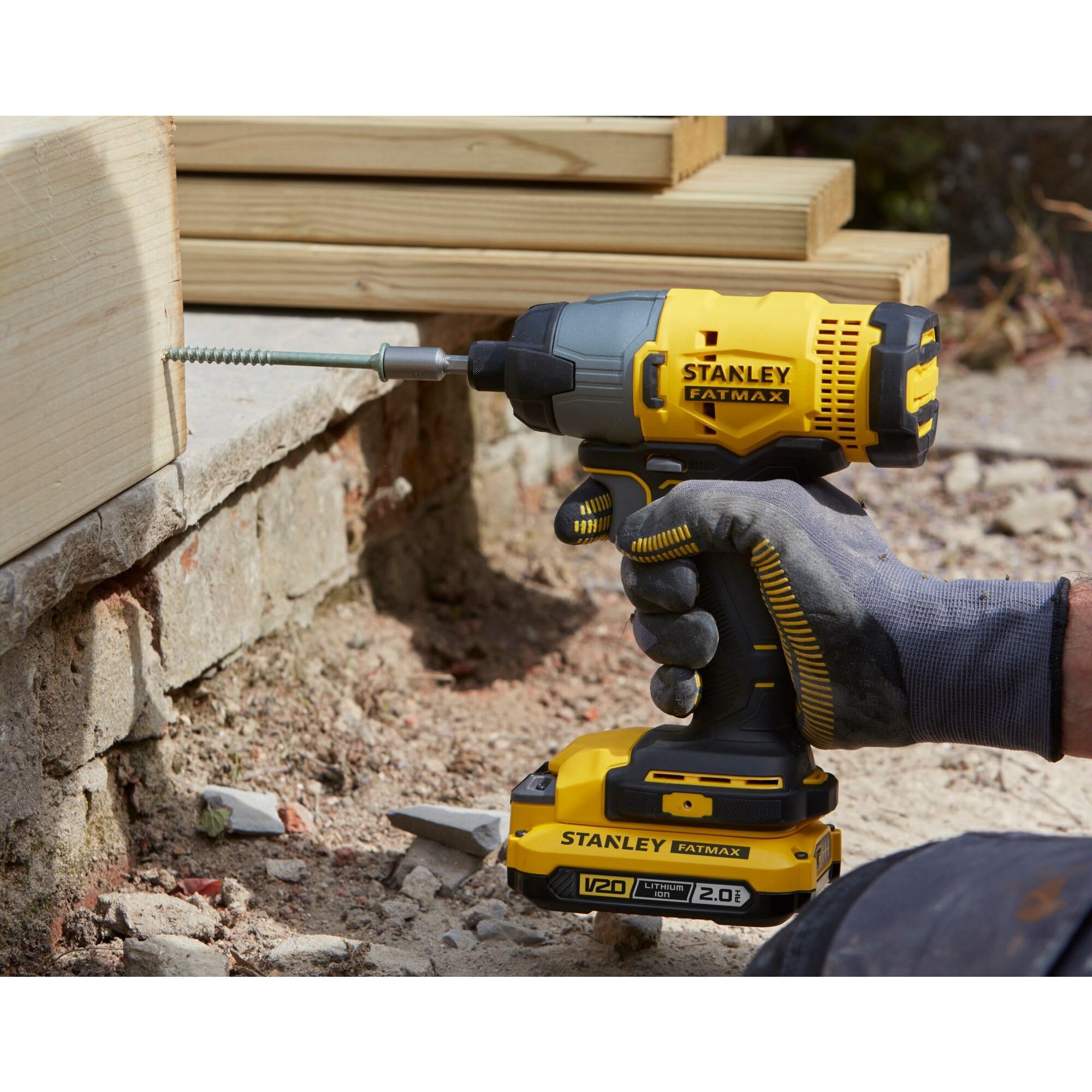 STANLEY FATMAX SFMCK465D2S-QW , Kit batteria Stanley Fatmax V20 18 V - trapano a percussione a batteria, avvitatore a percussione a batteria, 2 batterie al litio da 2,0 Ah, 1 caricatore, borsa