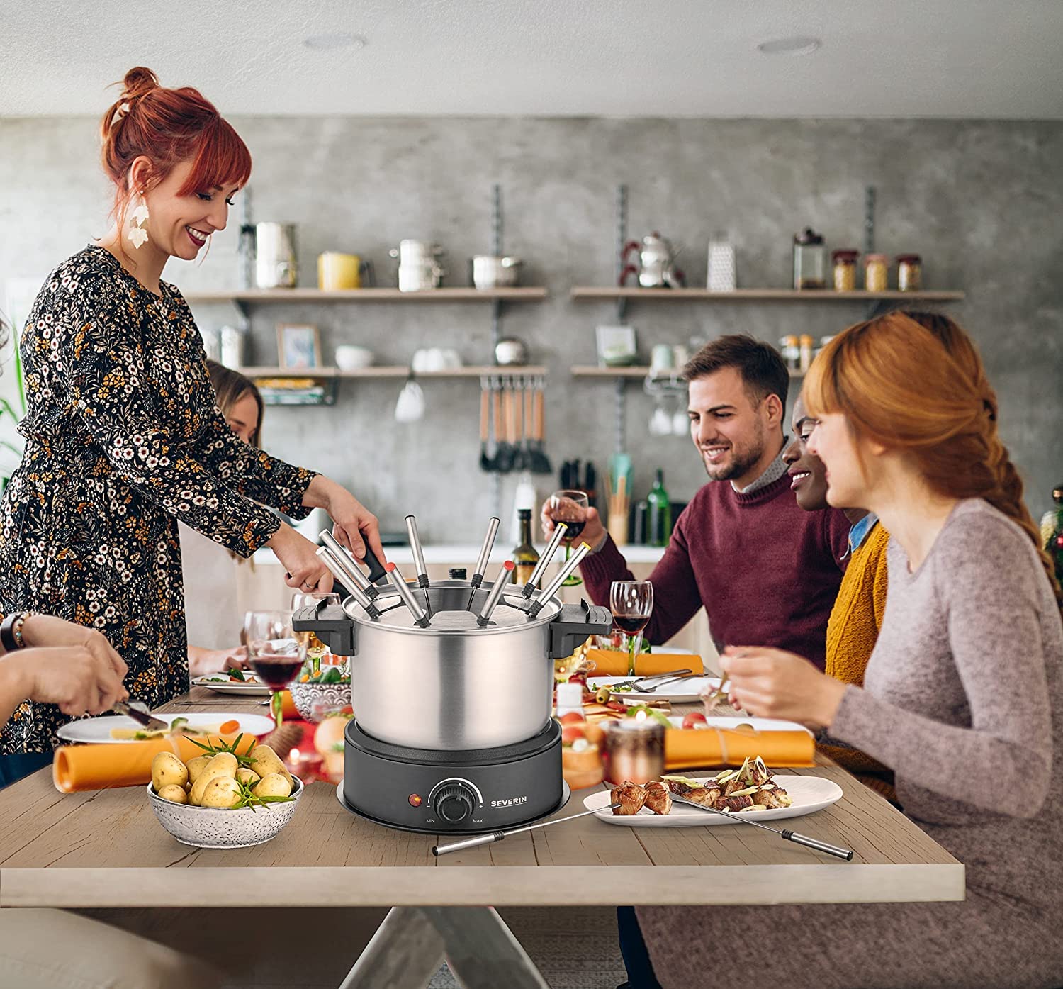 Severin Zestaw do fondue 1,40 l, stal nierdzewna, czarny/stal, 1 sztuka, nadaje się do mycia w zmywarce