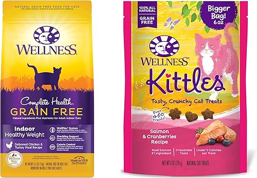Wellness Complete Health - Alimento seco para gatos sin granos para interiores, peso saludable, paquete de bolsa de 5.5 libras, golosinas naturales Wellness Complete Health - Alimento seco para gatos sin granos para interiores, peso saludable, paquete de bolsa de 5.5 libras, golosinas naturales