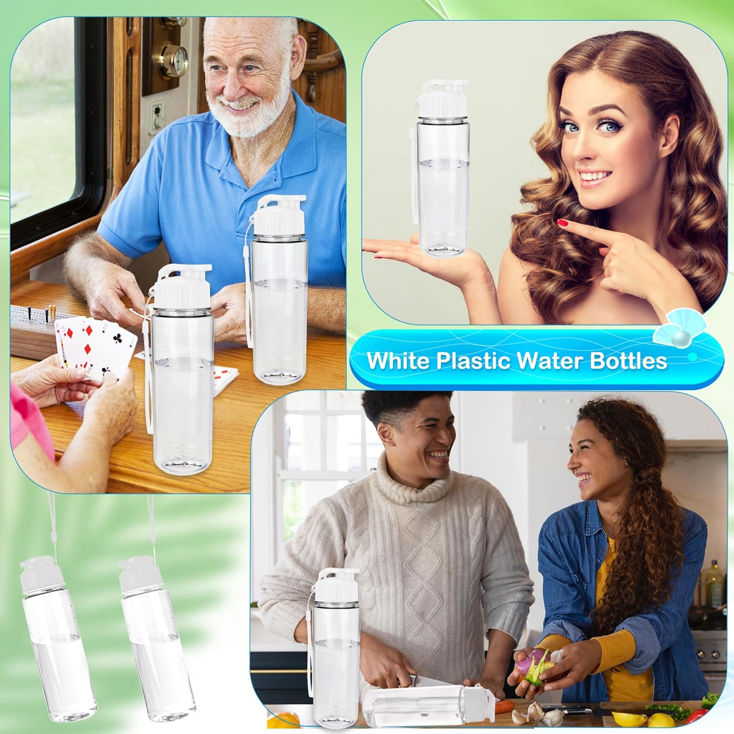 24 Pcs Plastic Water Bottles Bulk 17 OZ White Portable Leakproof Flip Top Drinking Water Bottles with Handle Strap for Outdoor Sports Cycling Hiking Camping Yoga Travel School Office Student Gifts