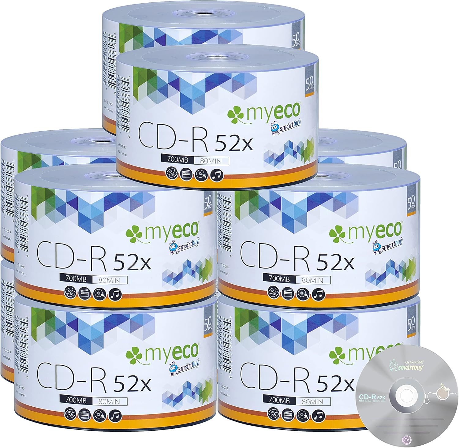 500 Pack MyEco CD-R CDR 52X 700MB 80Min Economy Branded Logo Top Write Once Blank Media Record Disc