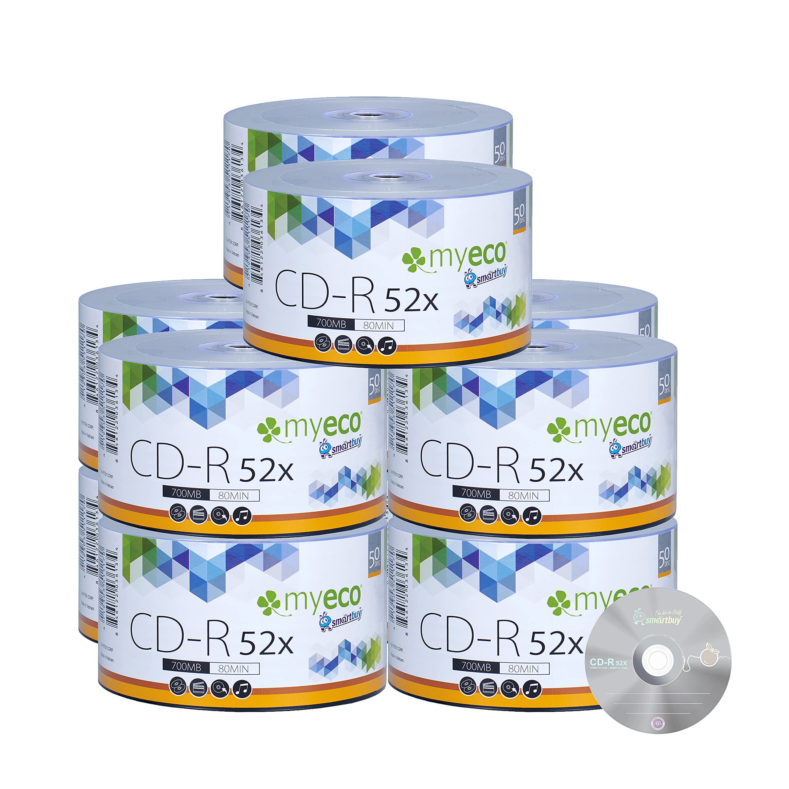 500 Pack MyEco CD-R CDR 52X 700MB 80Min Economy Branded Logo Top Write Once Blank Media Record Disc