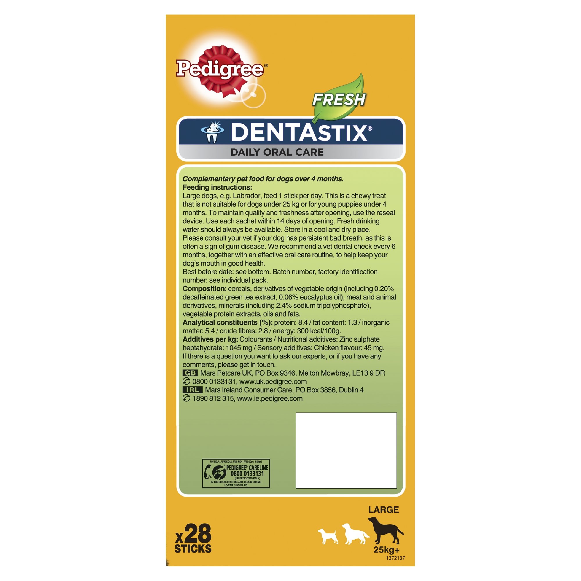 Pedigree Dentastix Fresh, masticabili dentali giornalieri per cani grandi da 25 kg o più, 28 barre