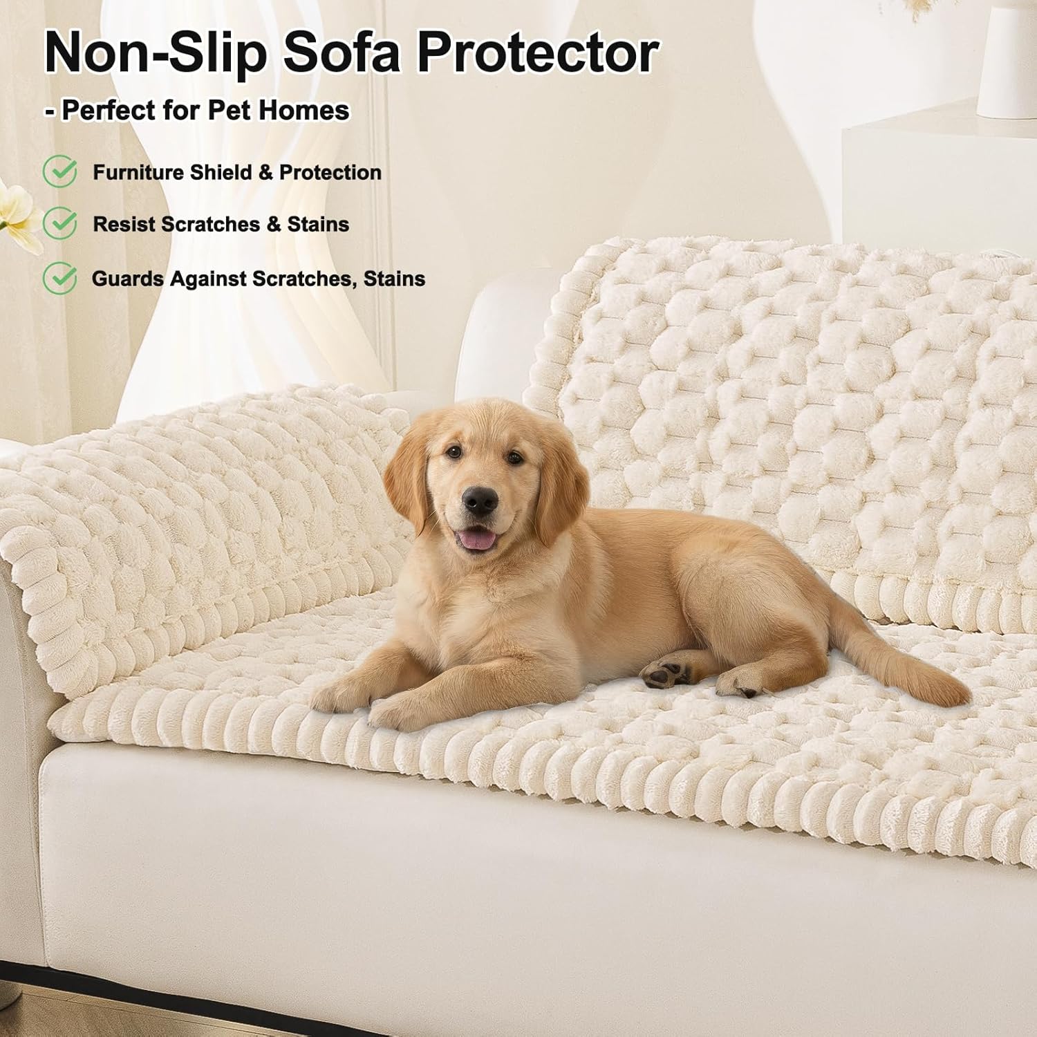 Smiry Couch Covers for Dogs Washable, Non Slip Fuzzy Pet Couch Covers for Sofa, Soft Thick Sofa Slipcovers Furniture Protector Pet Friendly (Cream, 27.6" x 59") - Image 10