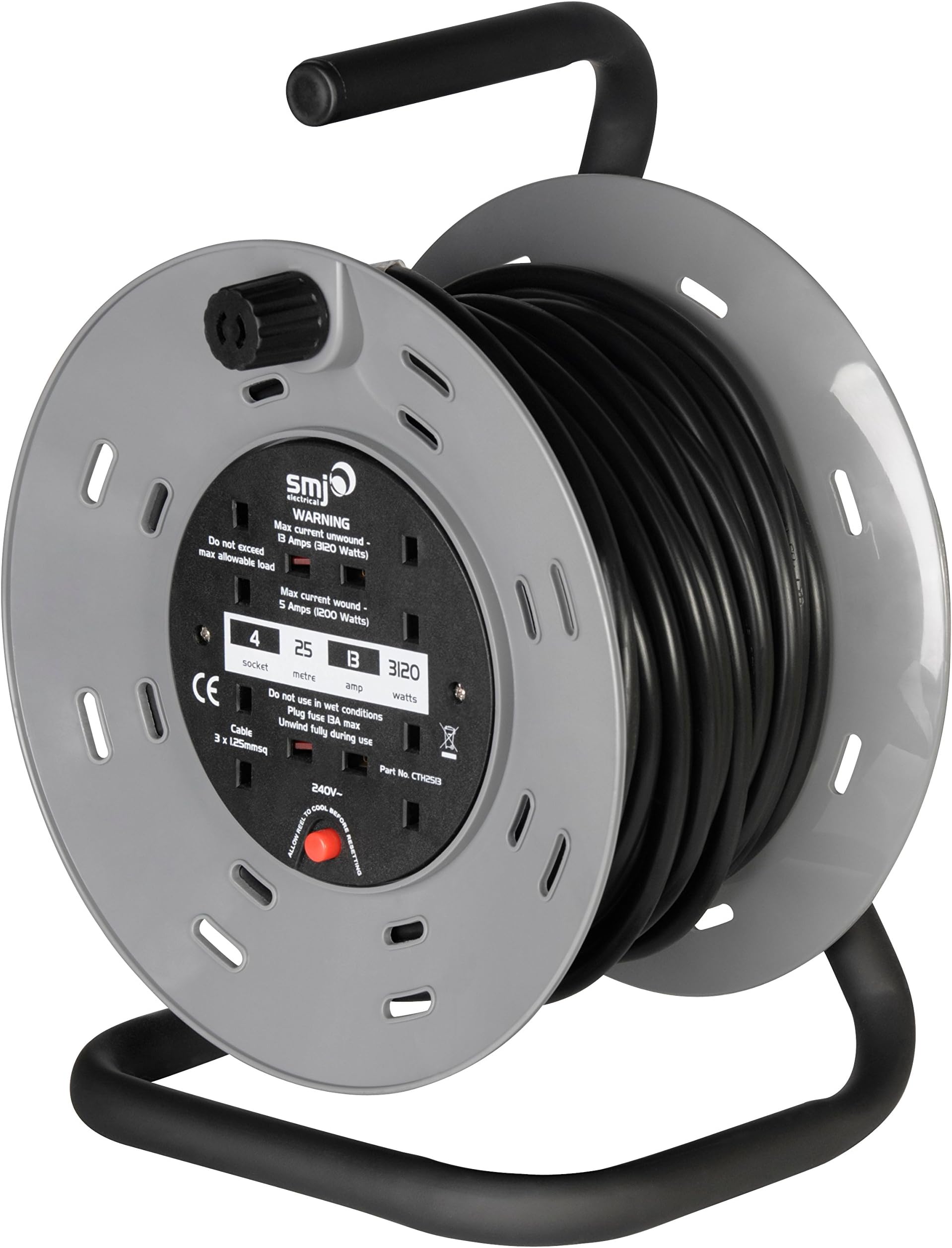 Deta SMJ CT Heavy Duty Drum Extension Lead, 4 Socket, 25 Metre, 13 Amp (CTH2513)