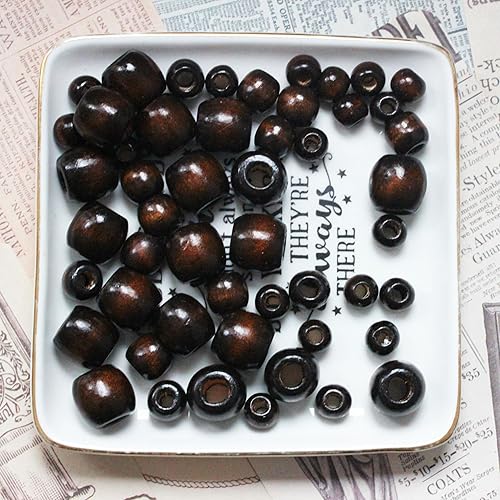 Miniatura 60 de BetterJonny 400 cuentas de madera de agujero grande, cuentas de madera de colores surtidos, cuentas trenzadas de 0.472 x 0.433 in para macramé