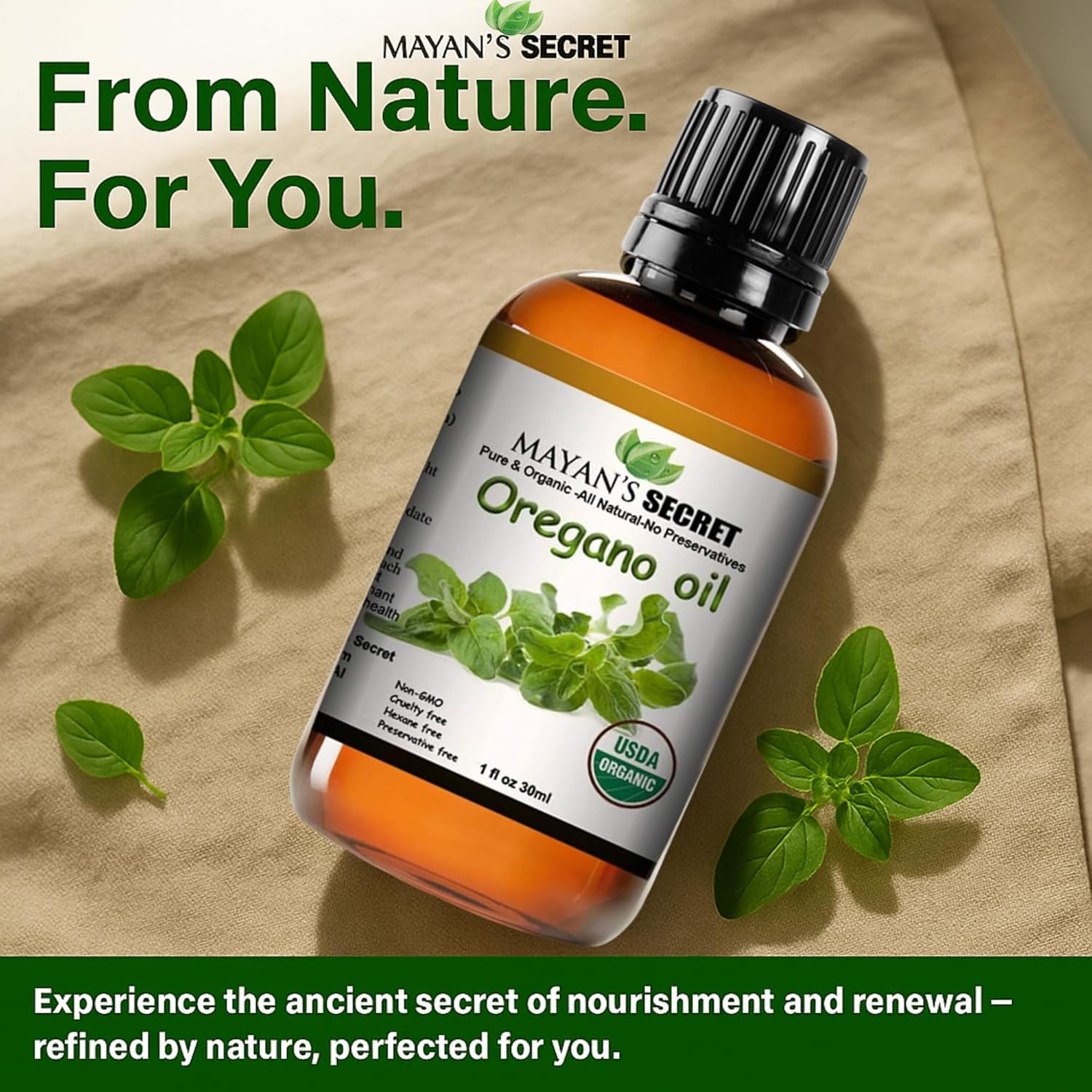 Mayan’s Secret USDA Certified Organic Oregano Essential Oil (100% Pure & Natural - UNDILUTED) Huge 1oz Bottle - Perfect for Aromatherapy, Relaxation, Skin Therapy & More