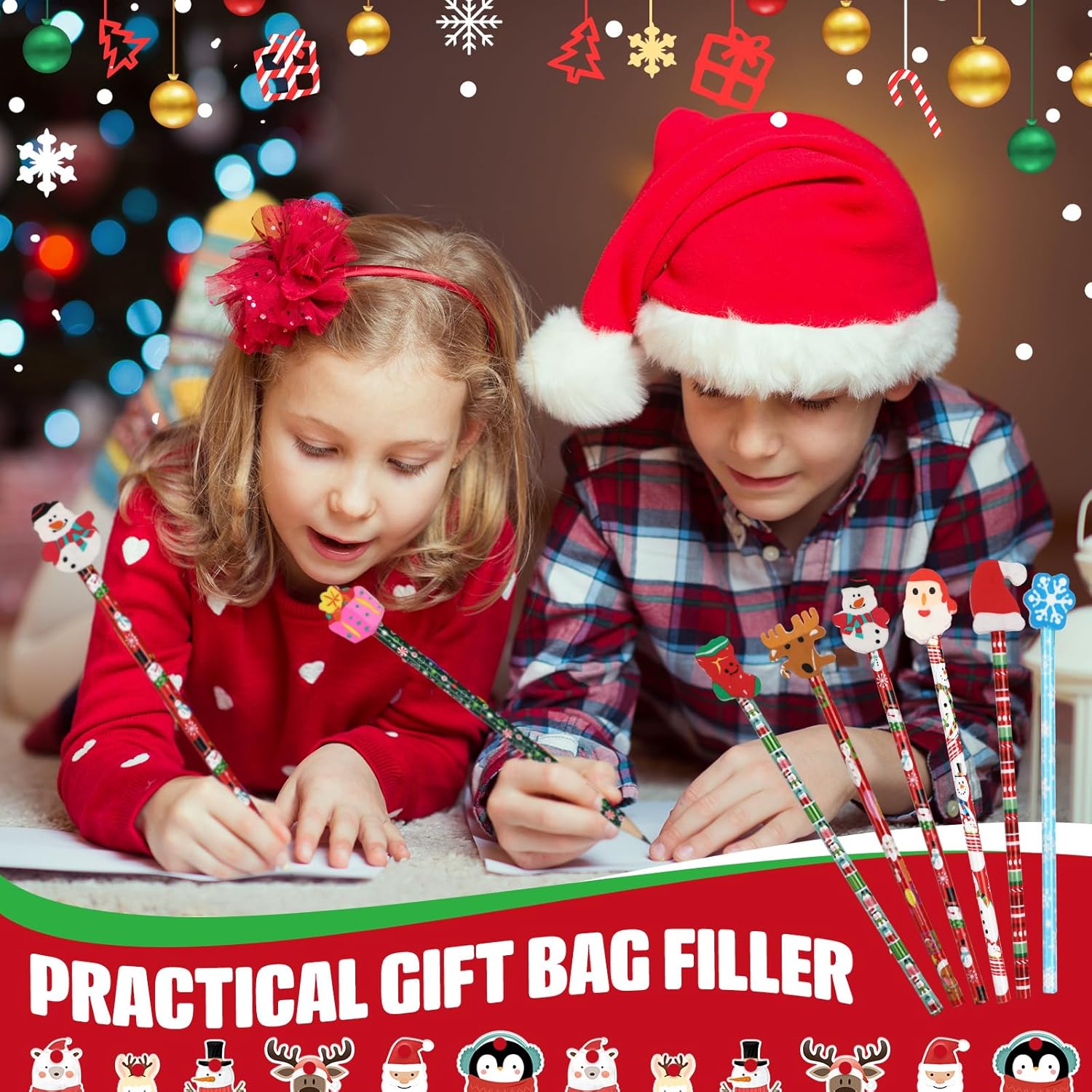 Lápices Navideños Con Borrador – Pack De 96 Unidades, 12 Diseños Diferentes, Ideal Para Regalos Y Manualidades