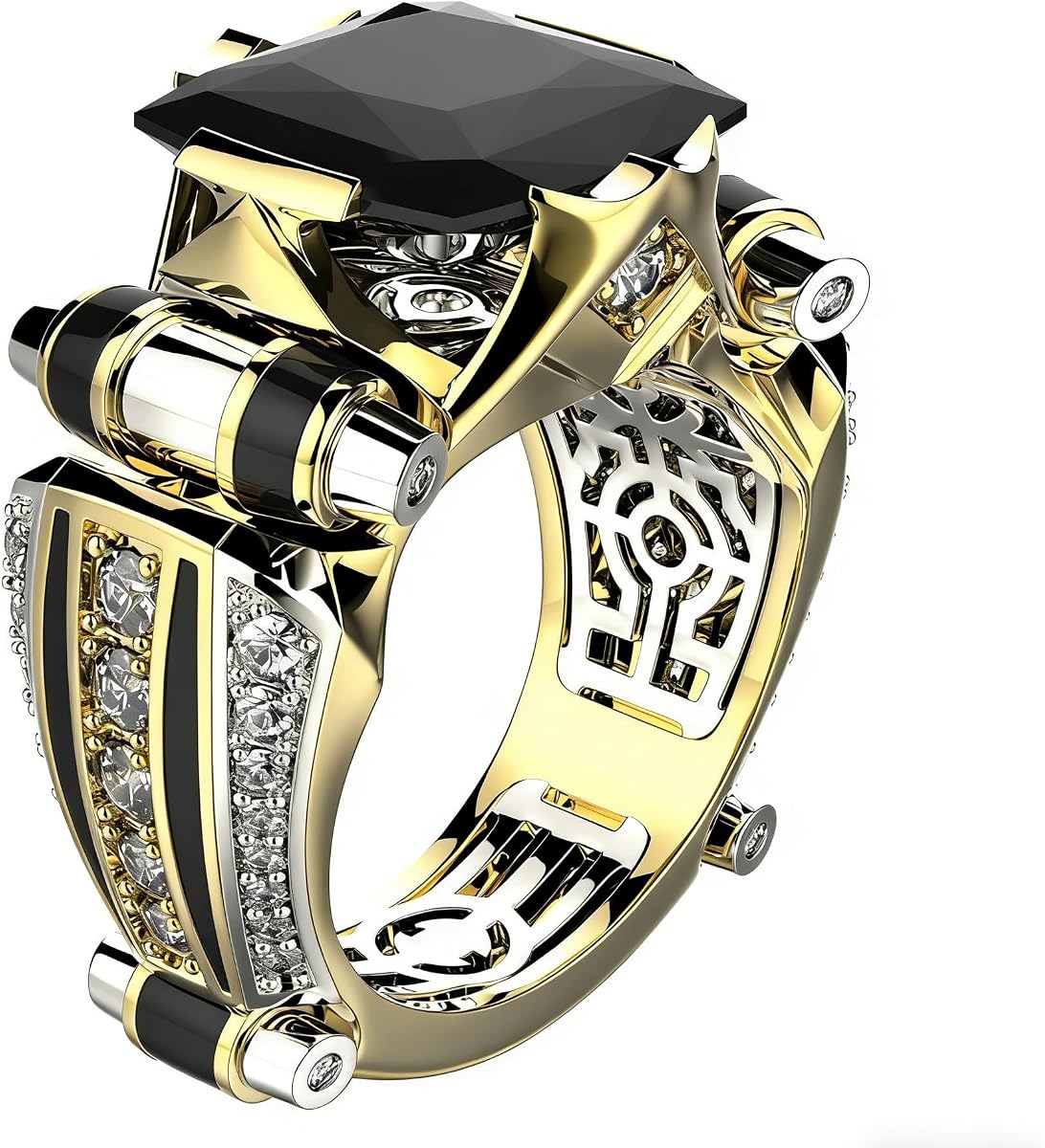 Men's Luxurious Black Onyx Ring for Men Jewelry Mens Wedding Engagement Rings 18K Gold Plated Black Gemstone Ring Square Cut Cubic Zirconia Eternity Ring Band TZ.77